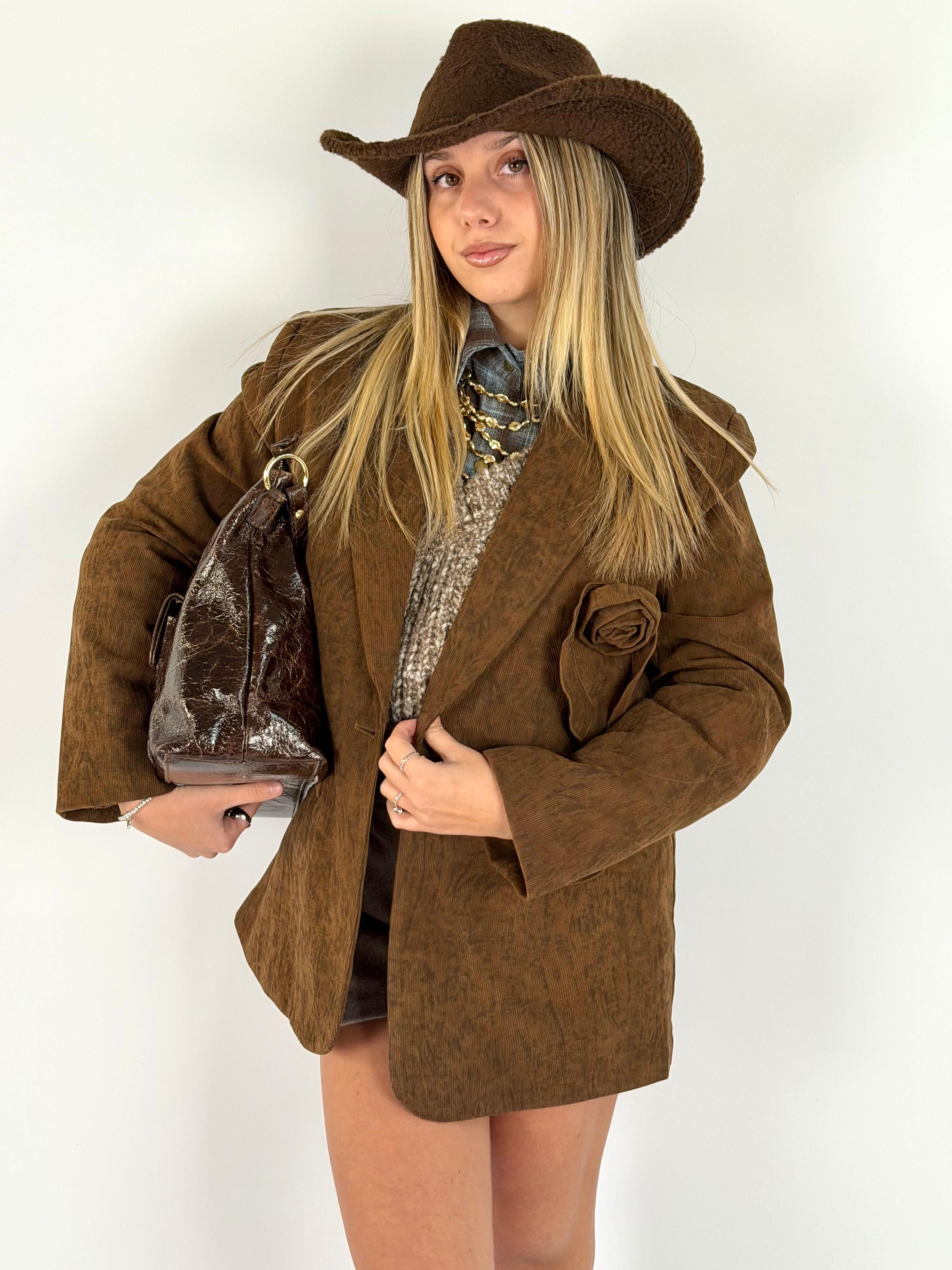 Giacca spilla maxi rosa tabacco