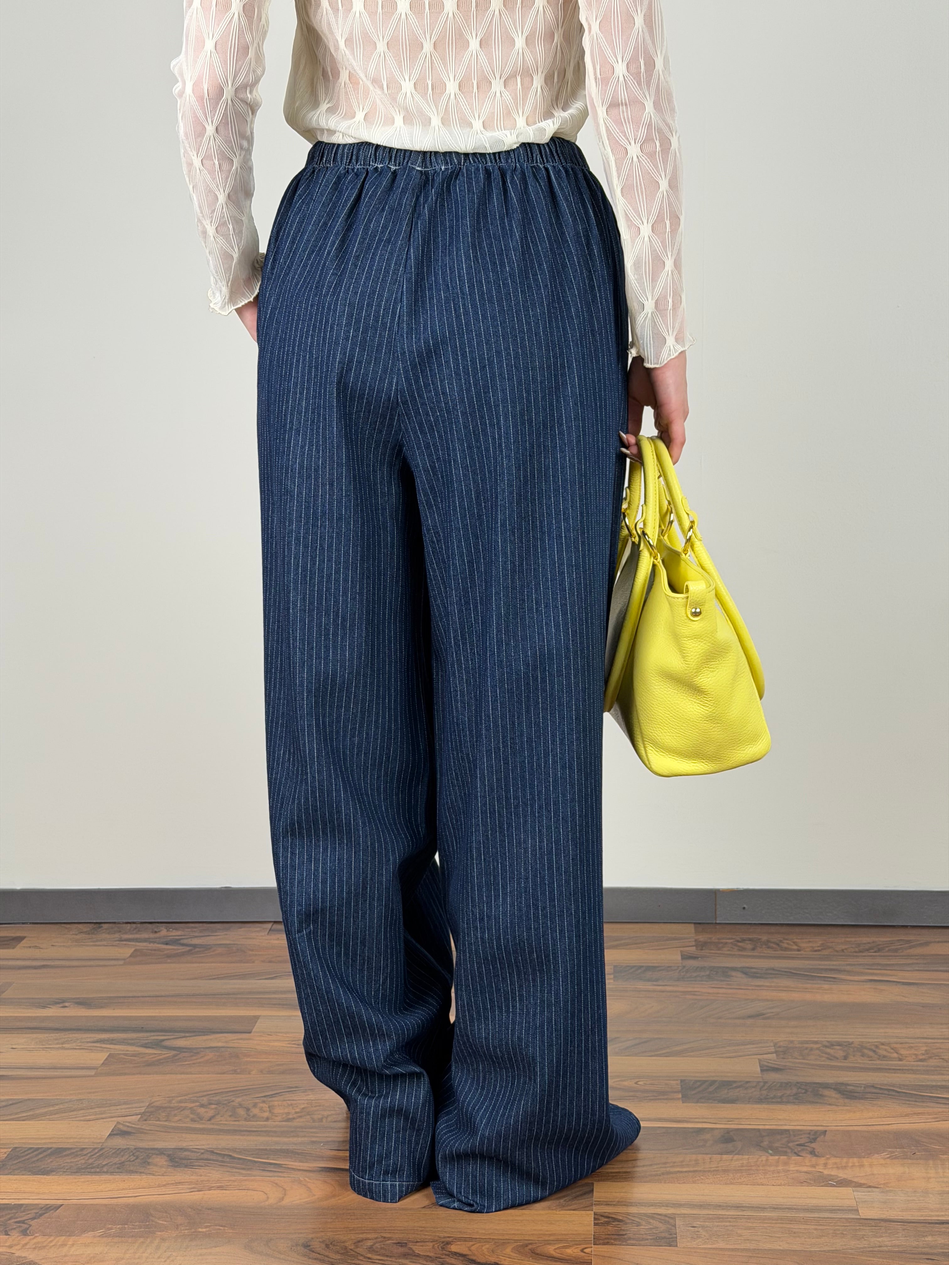Pantalone maxi gessato Amour blu