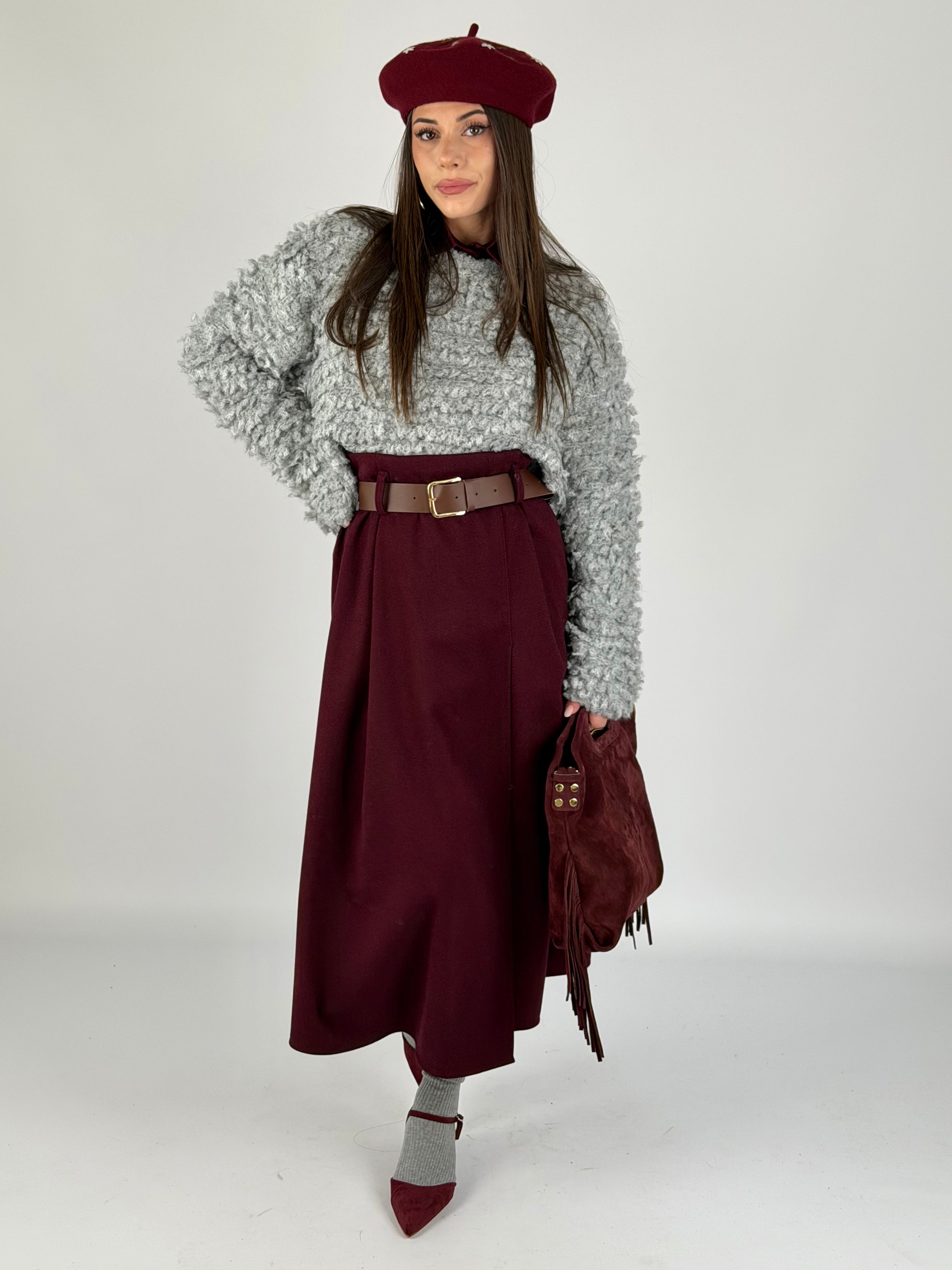 Gonna in panno bordeaux