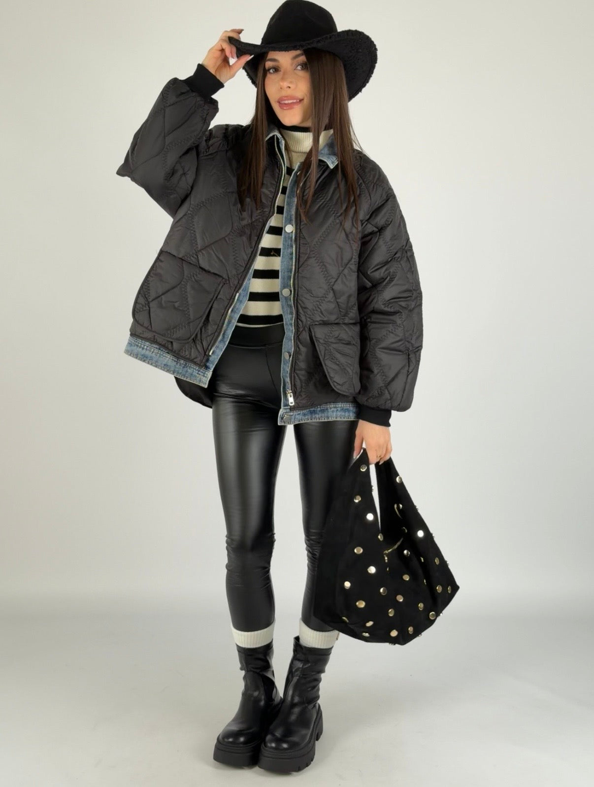 Piumino trapuntato denim nero