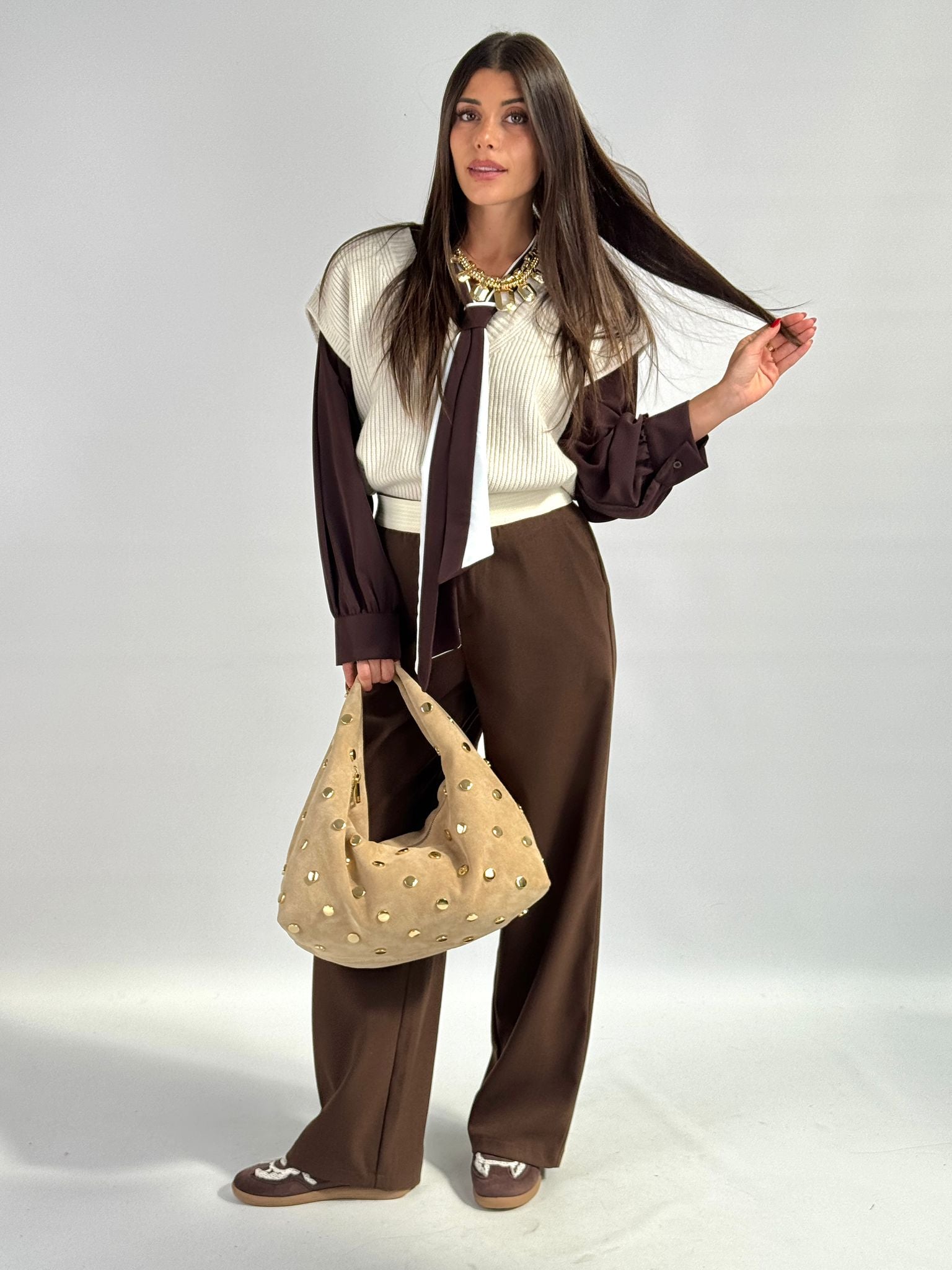 Gilet scollo a V beige