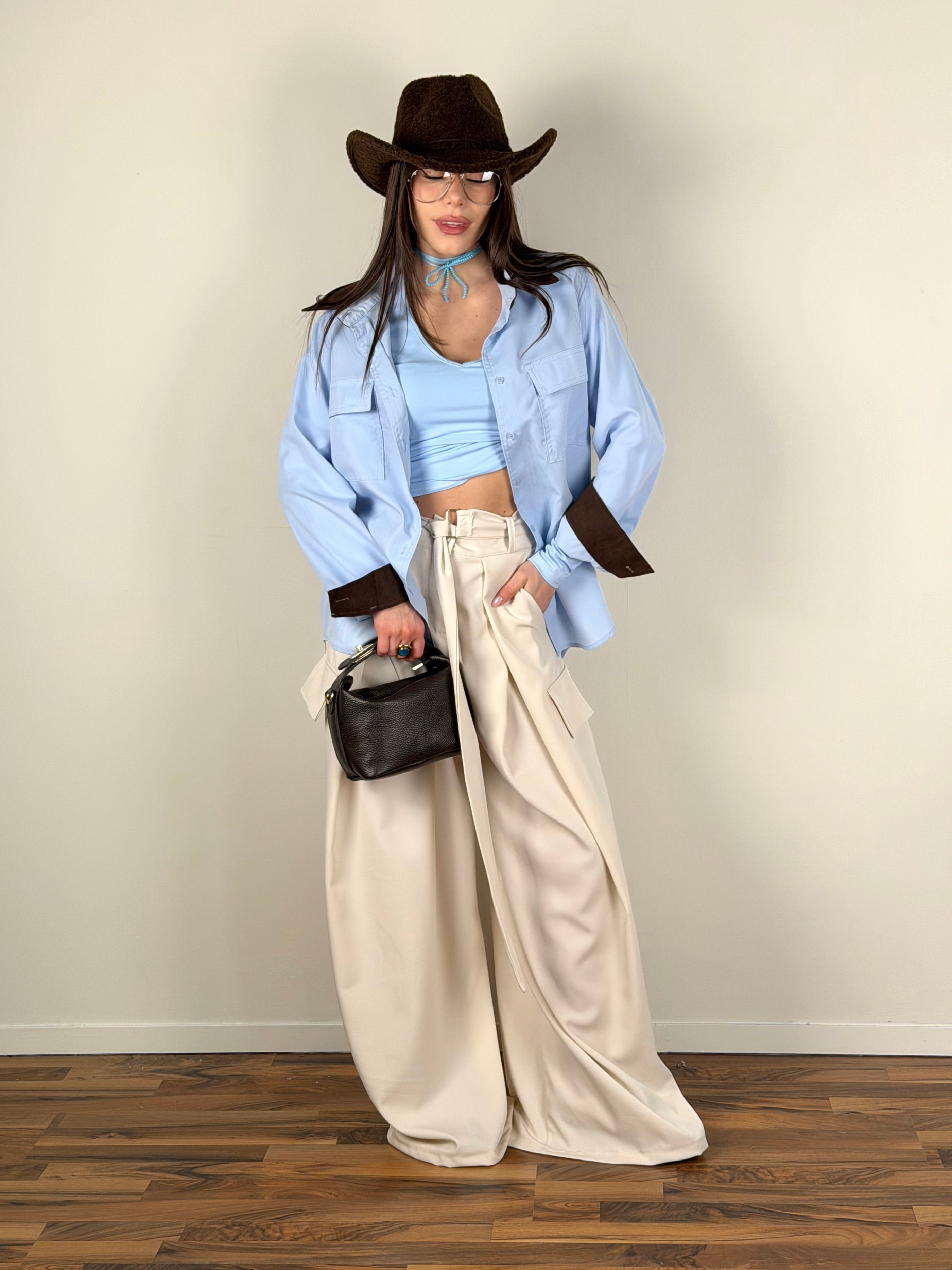 Camicia cowgirl celeste