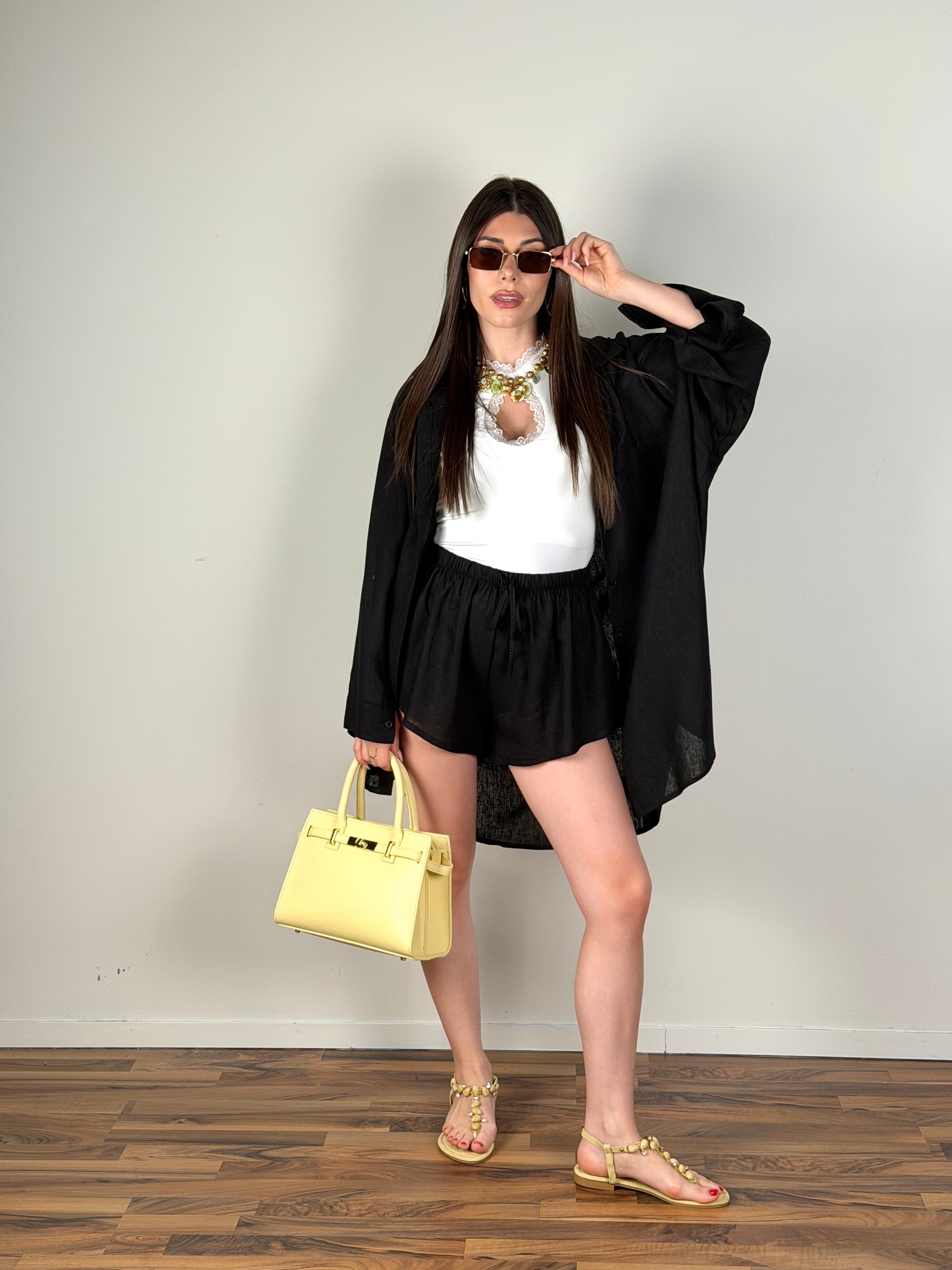 Completo lino maxi camicia + Short nera