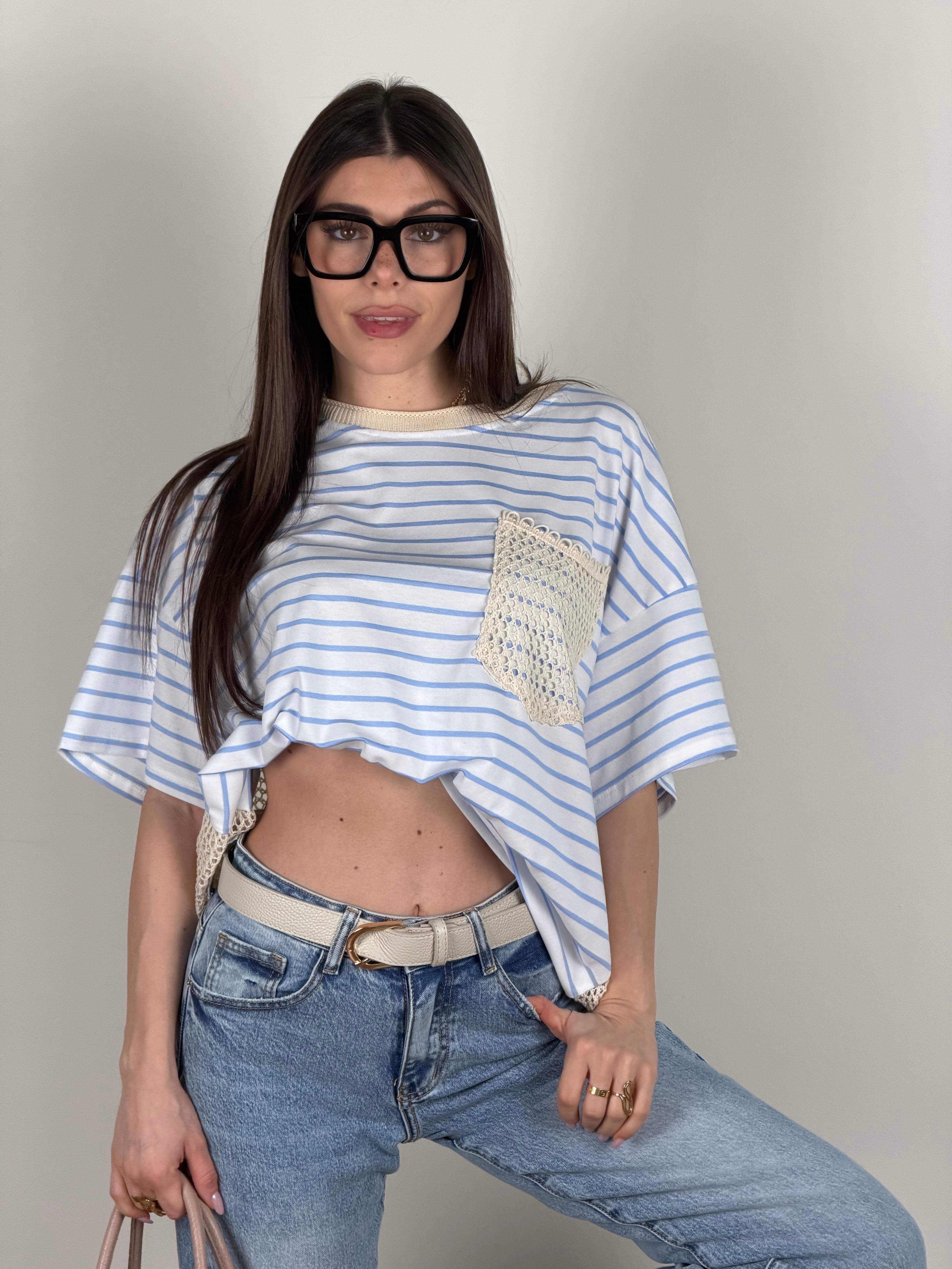 T-shirt rete celeste