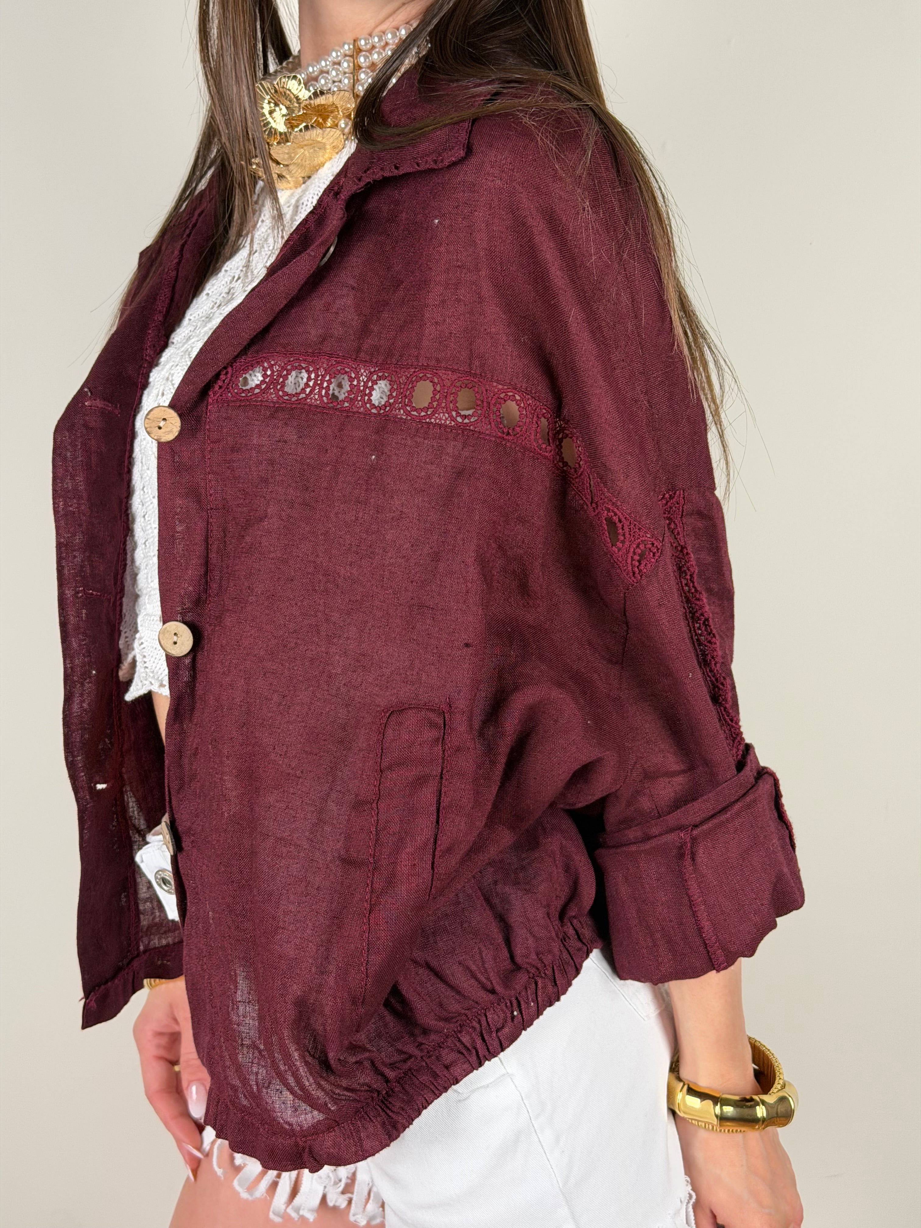 Camicia puro lino Mediterranea bordeaux