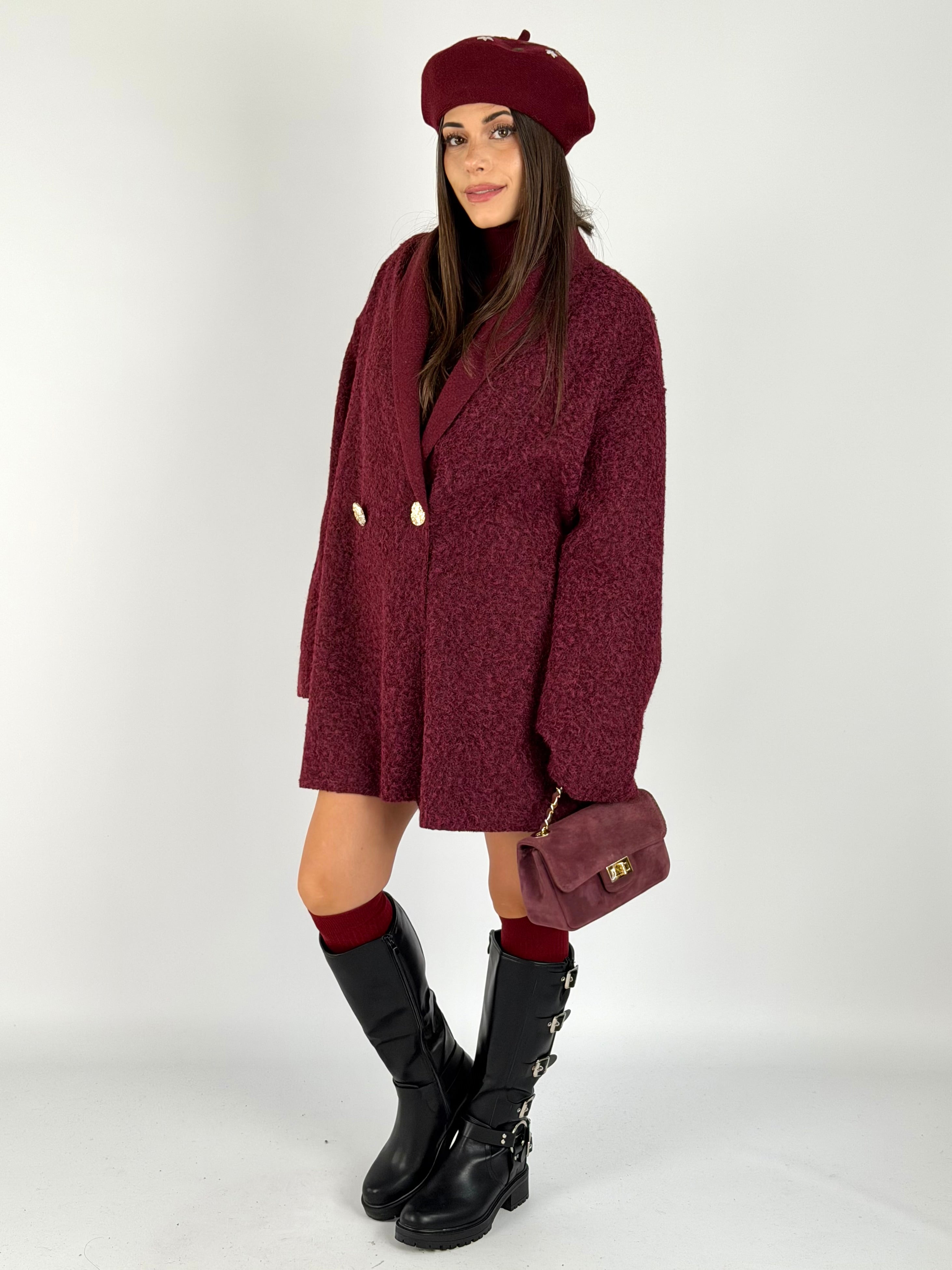 Cappotto bottoni gioiello bordeaux