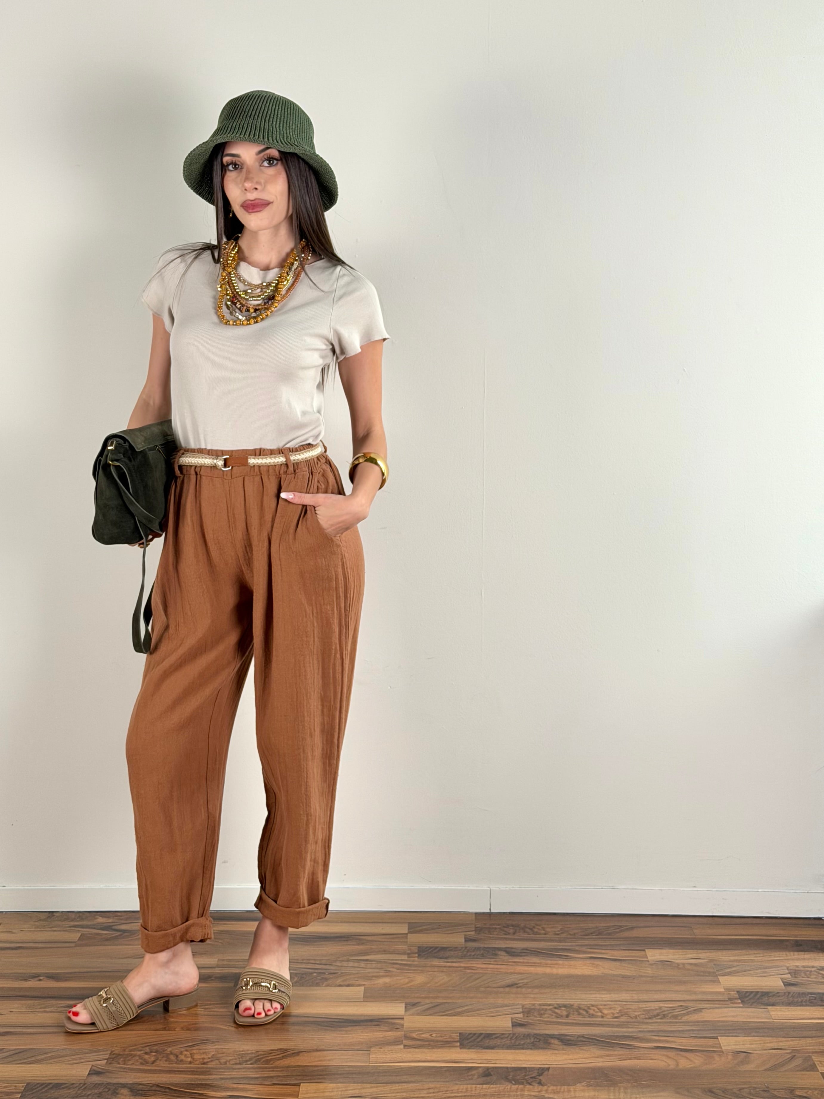 Pantalone lino Kora coccio