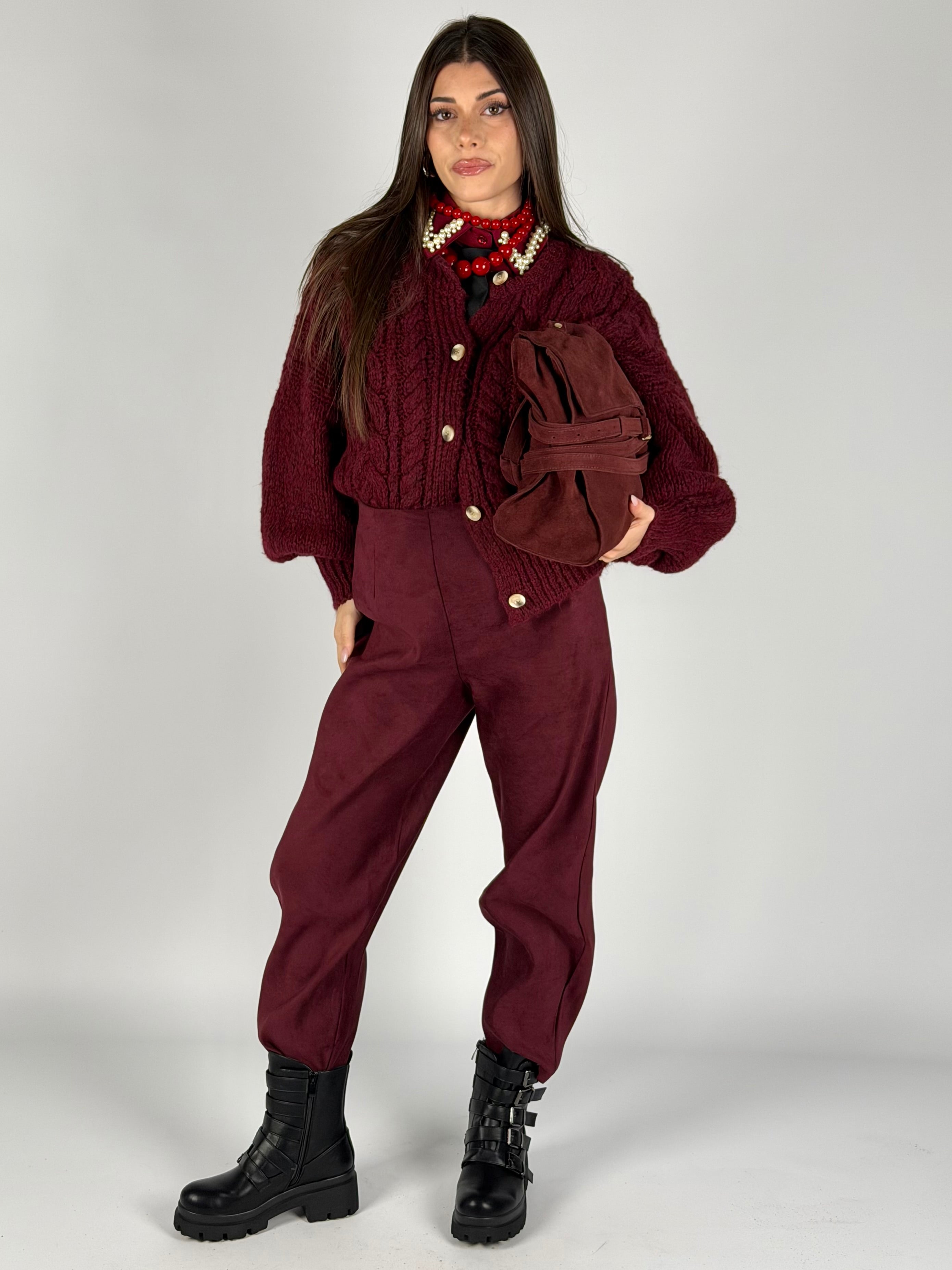 Pantalone scamosciato bordeaux