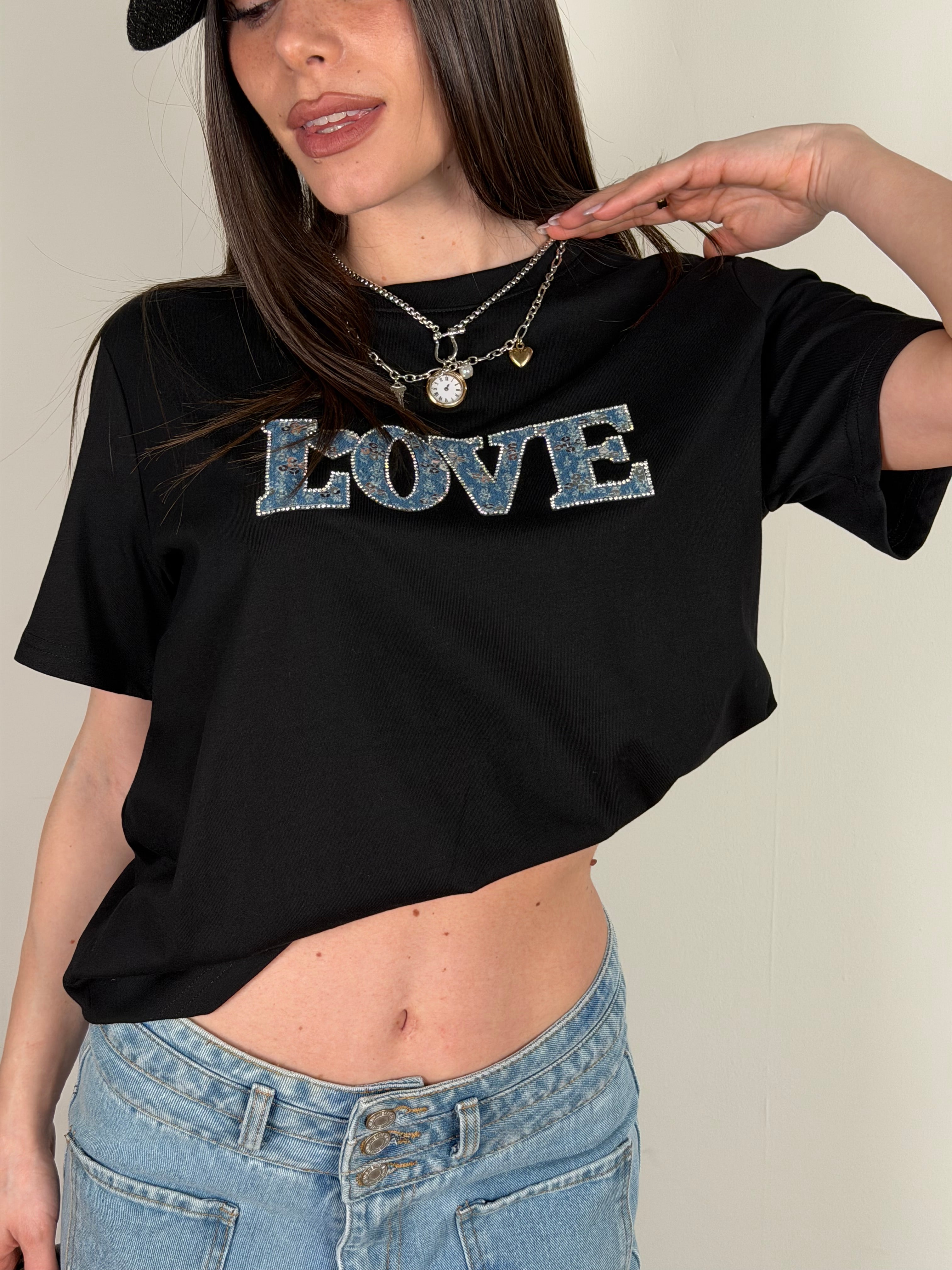 T-shirt love denim nera