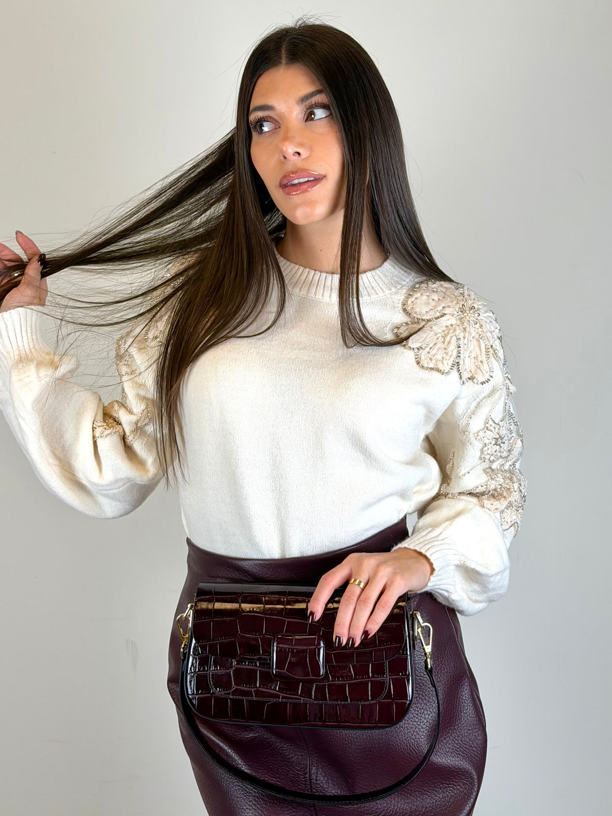 Maglia Velvet fiori maniche