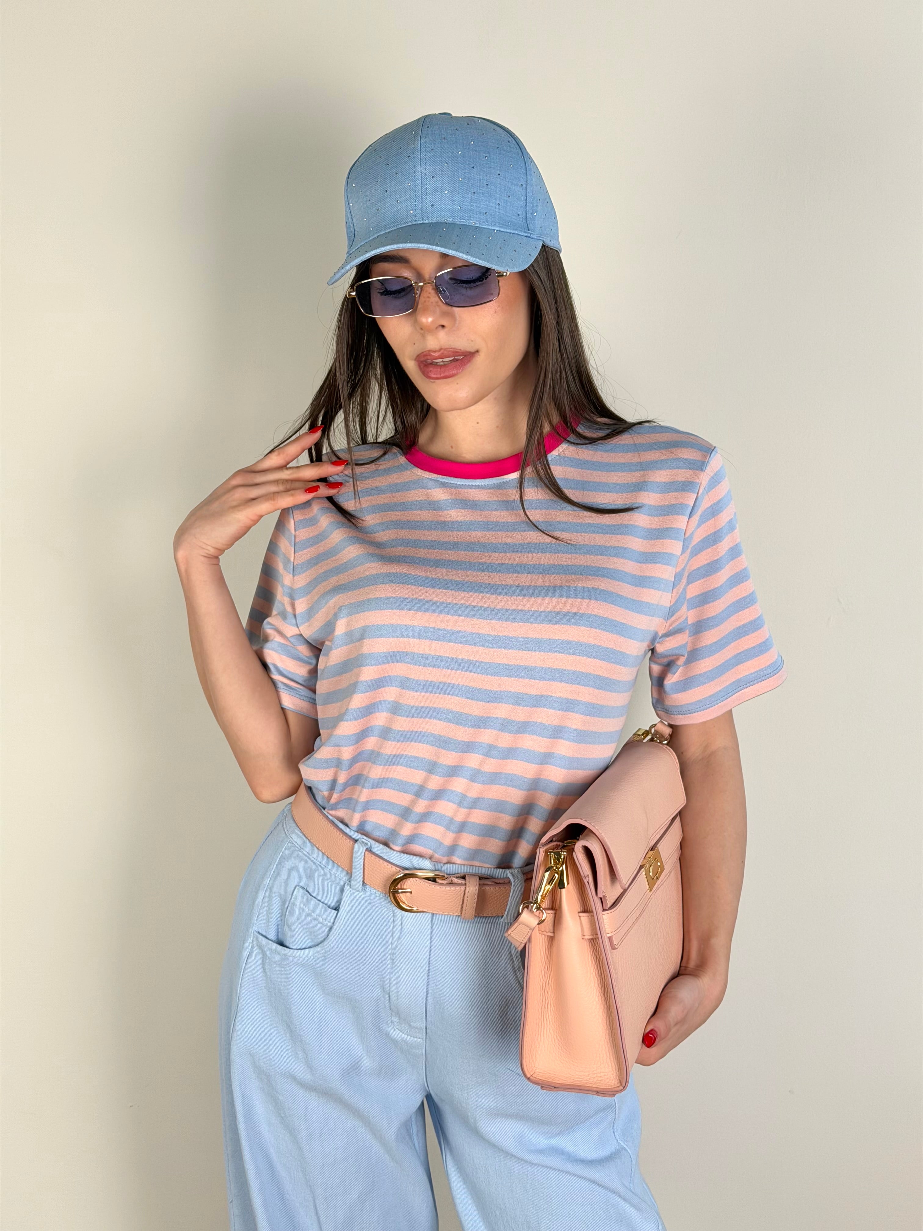 Maglia bicolor righe celeste