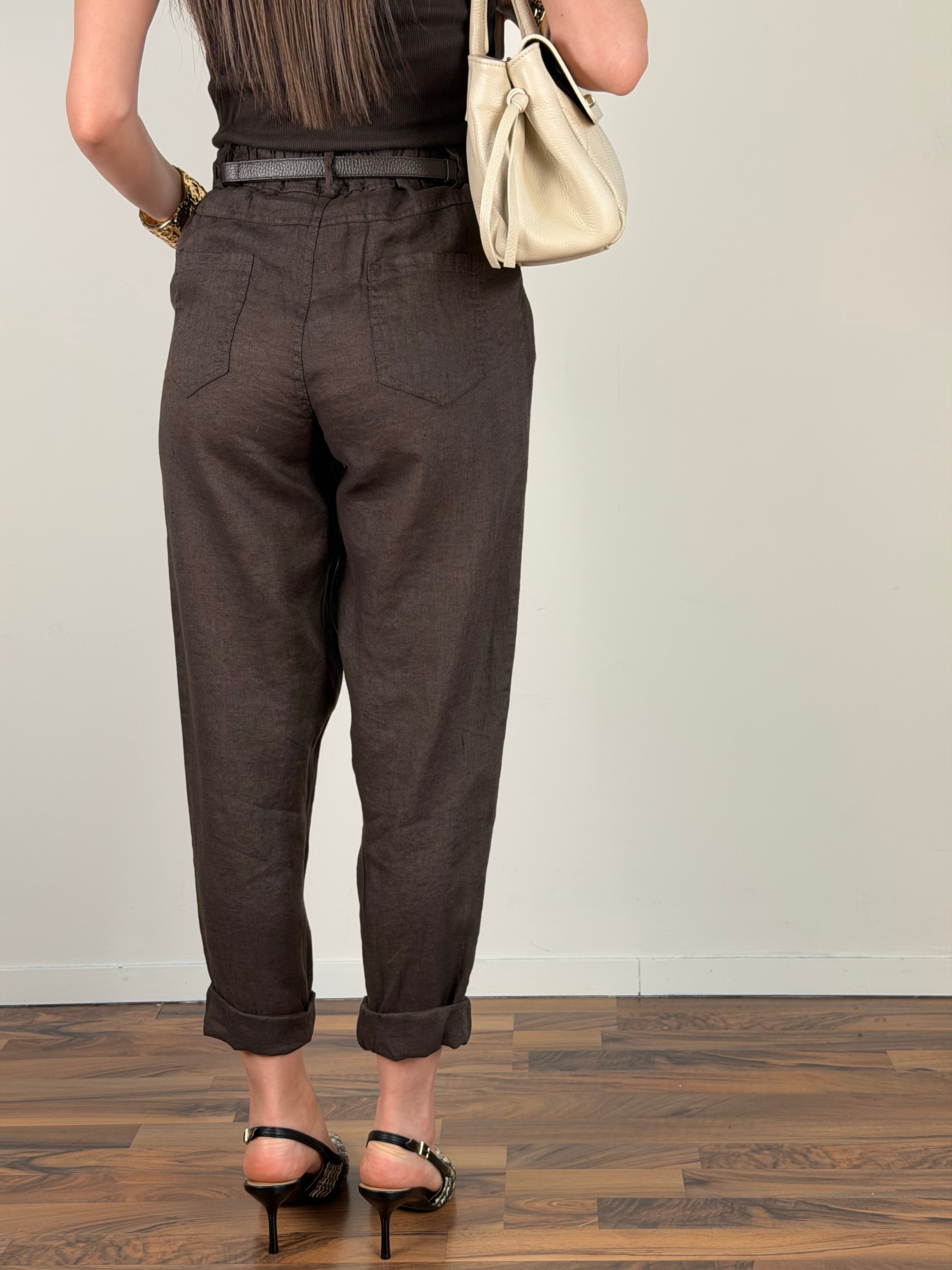 Pantalone puro lino Benny moro