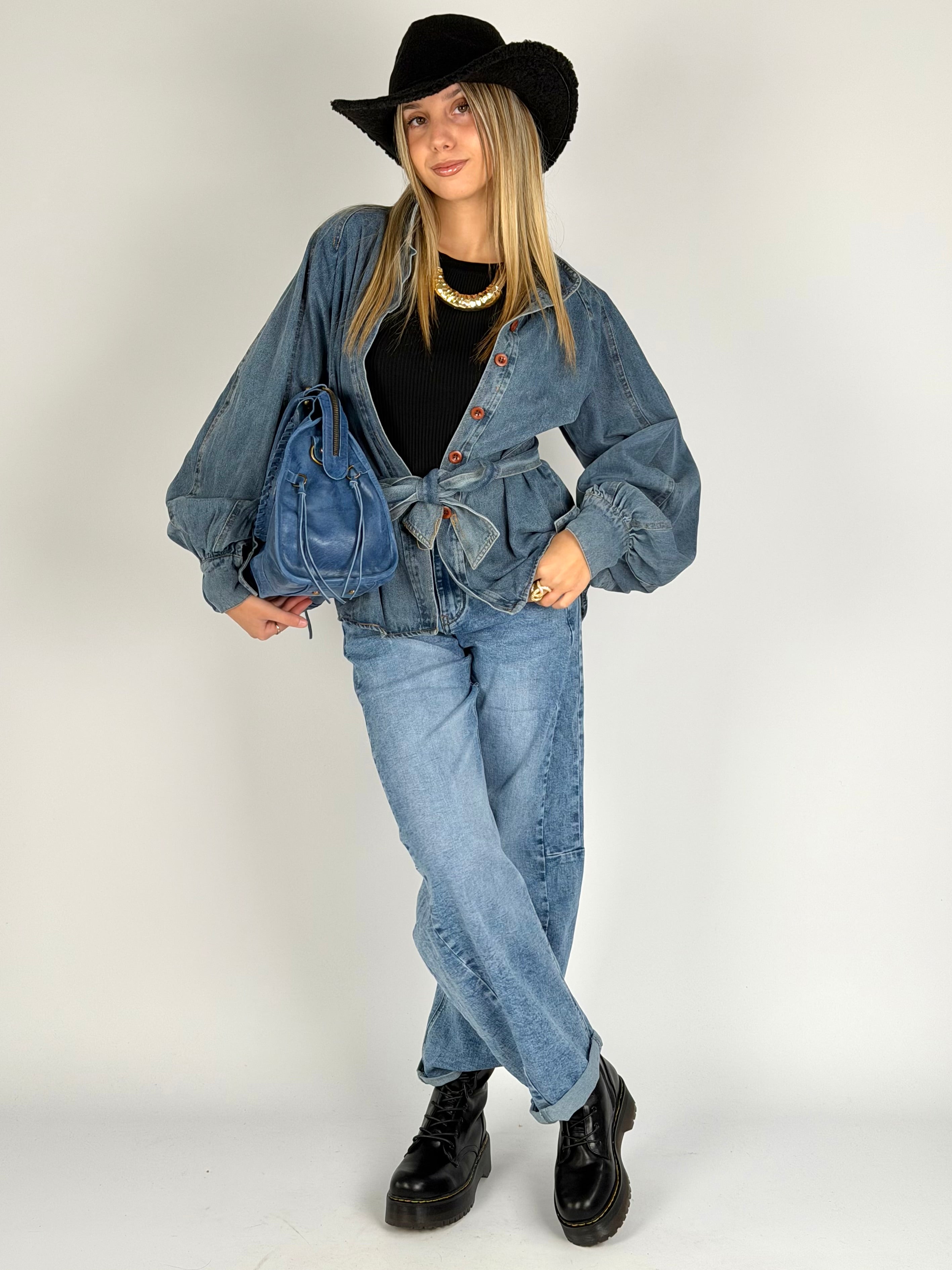 Camicia jeans con cintura