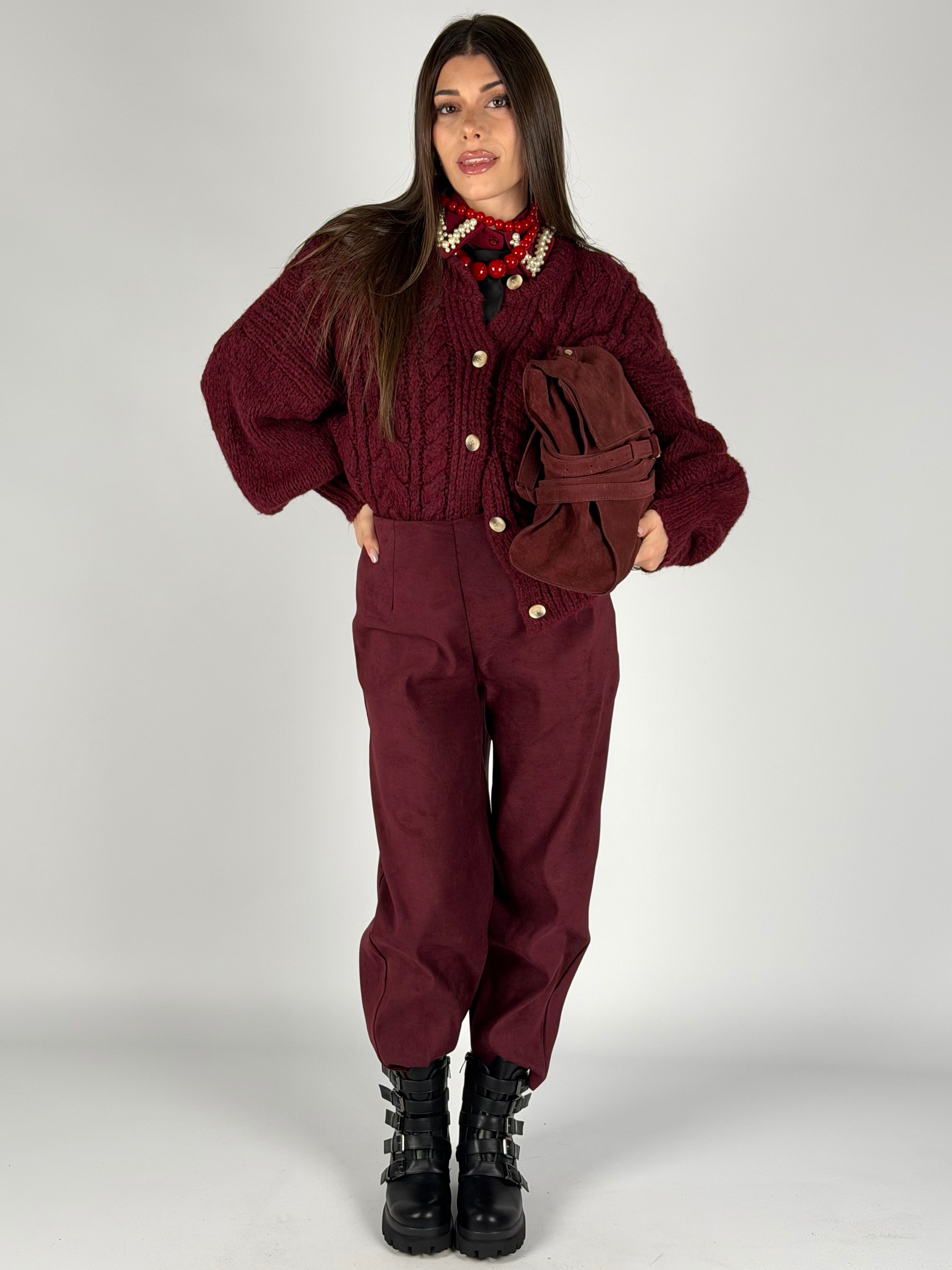 Pantalone scamosciato bordeaux