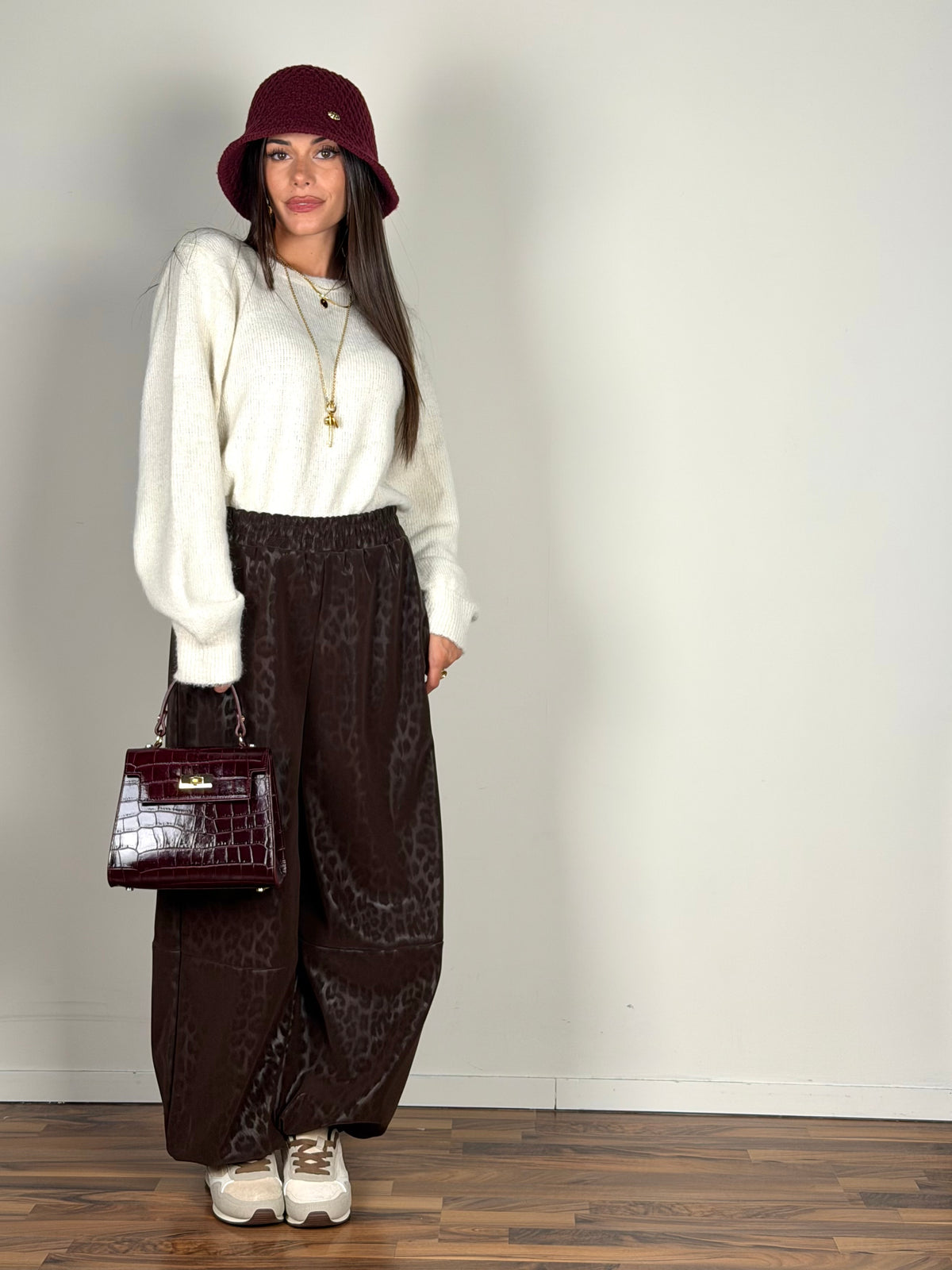 Pantalone ecopelle maculato moro