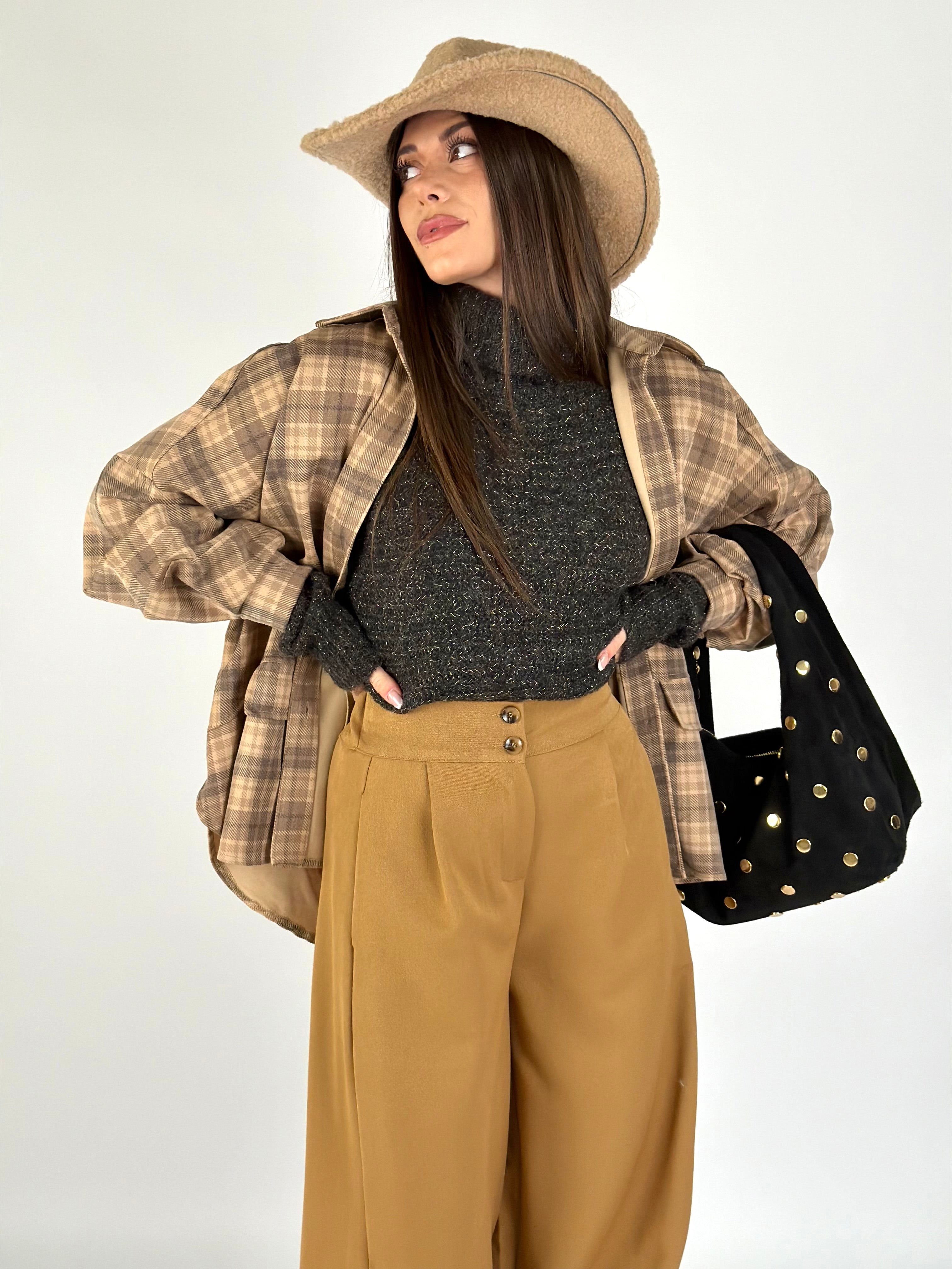 Camicia check parigina tabacco