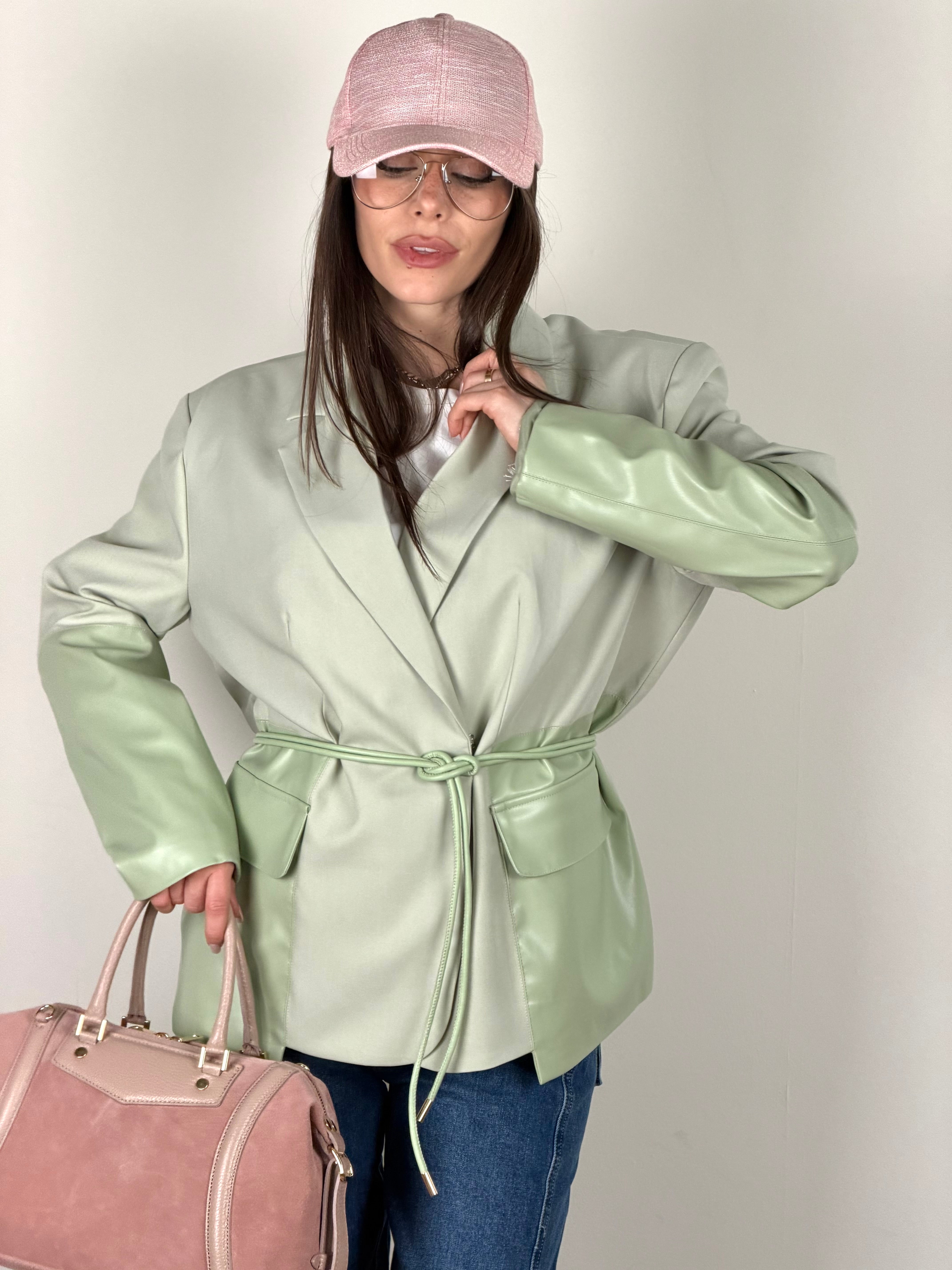 Giacca premium inserti in ecopelle verde