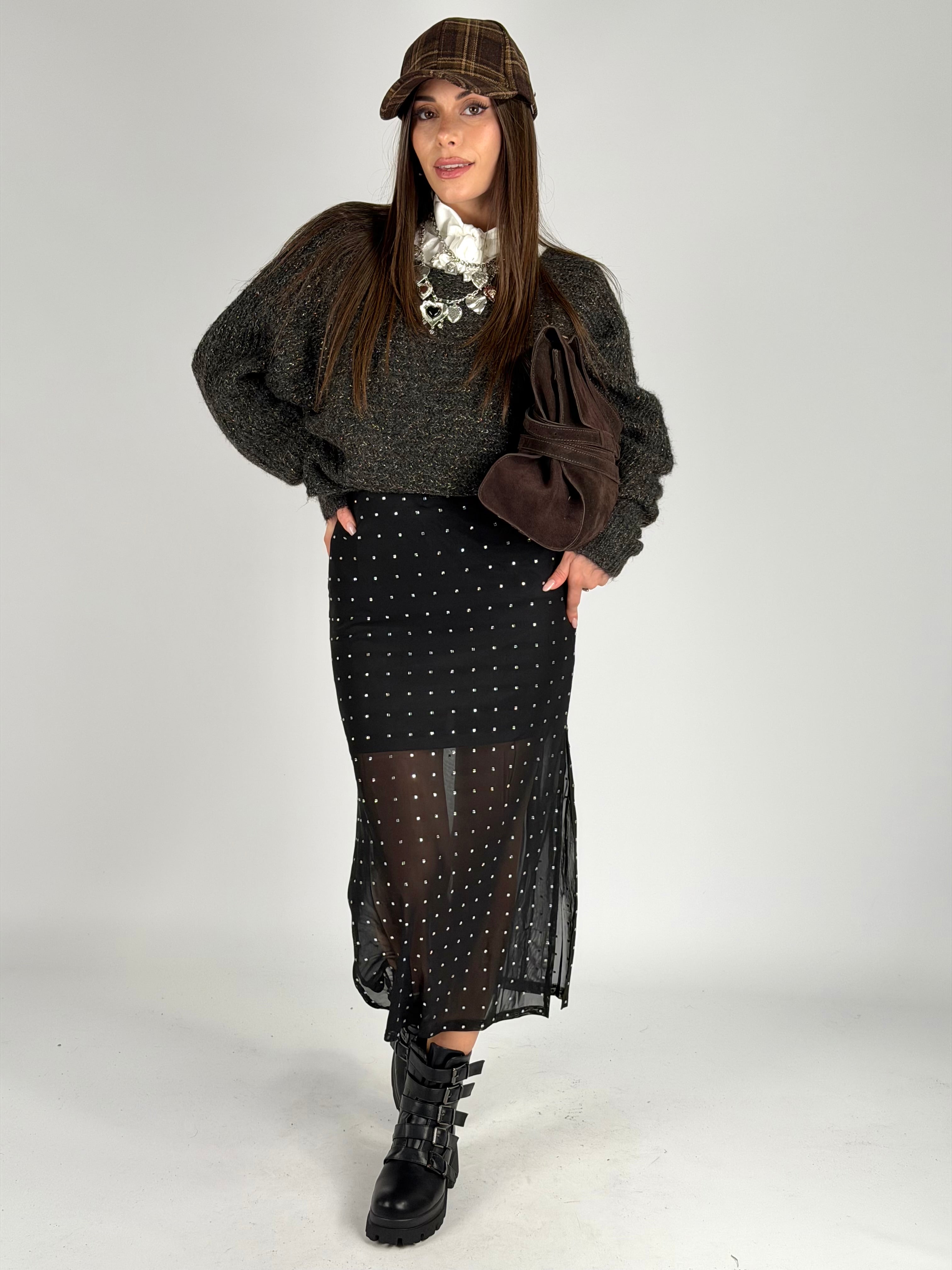 Gonna velata borchie nero