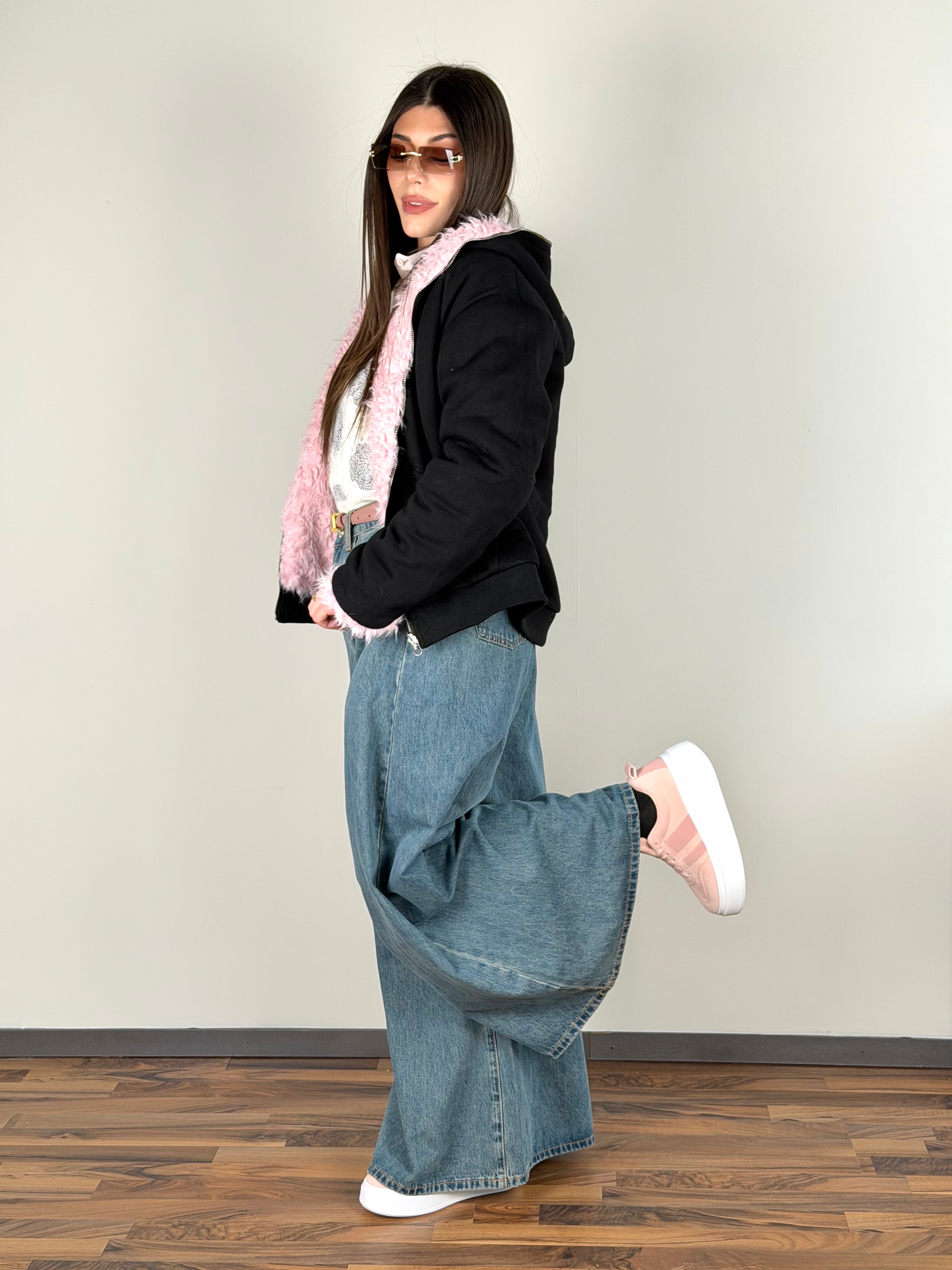 Pelliccia/felpa reversibile rosa