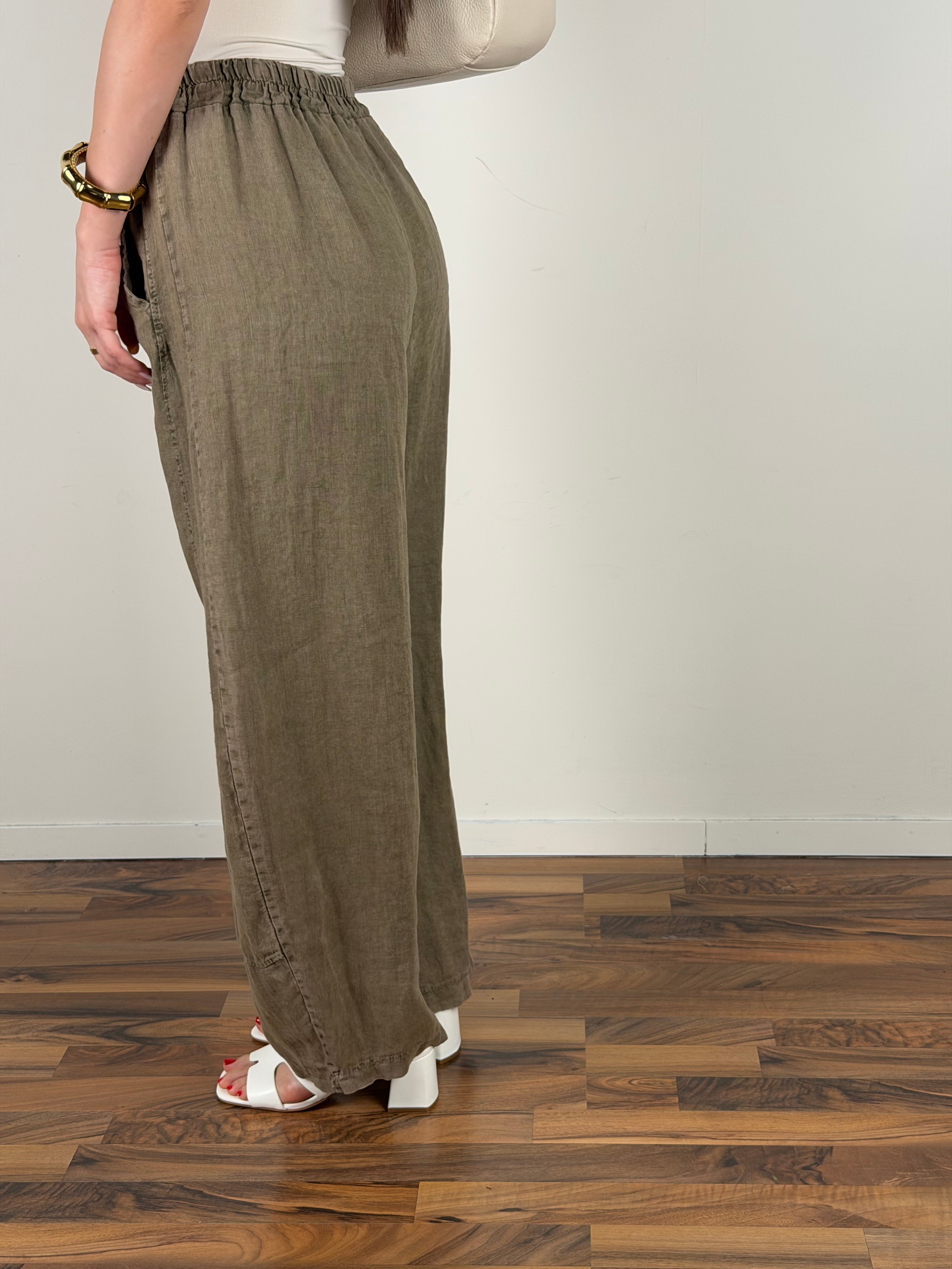 Pantalone puro lino Siena verde