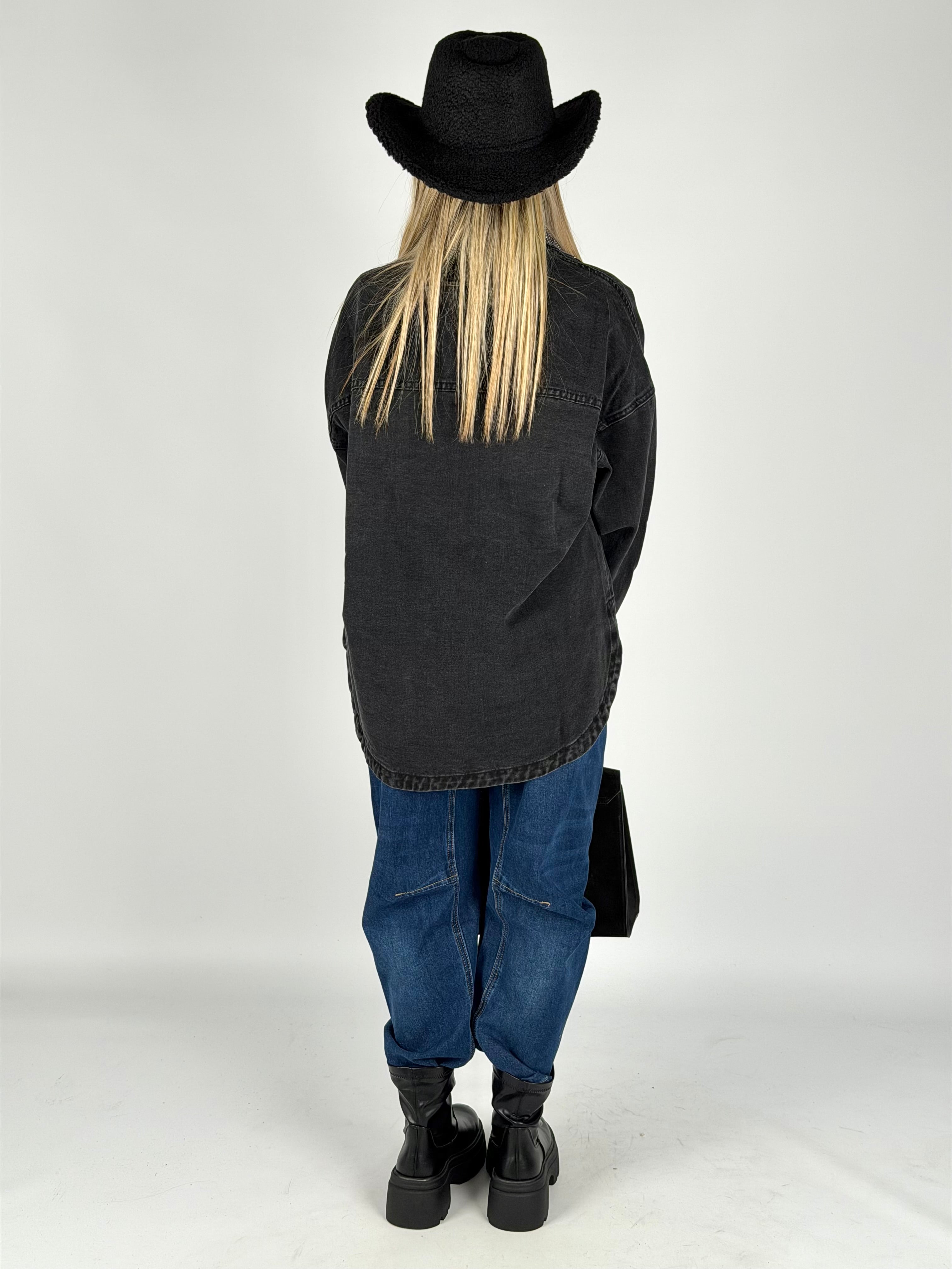 Camicia denim zirconi nera