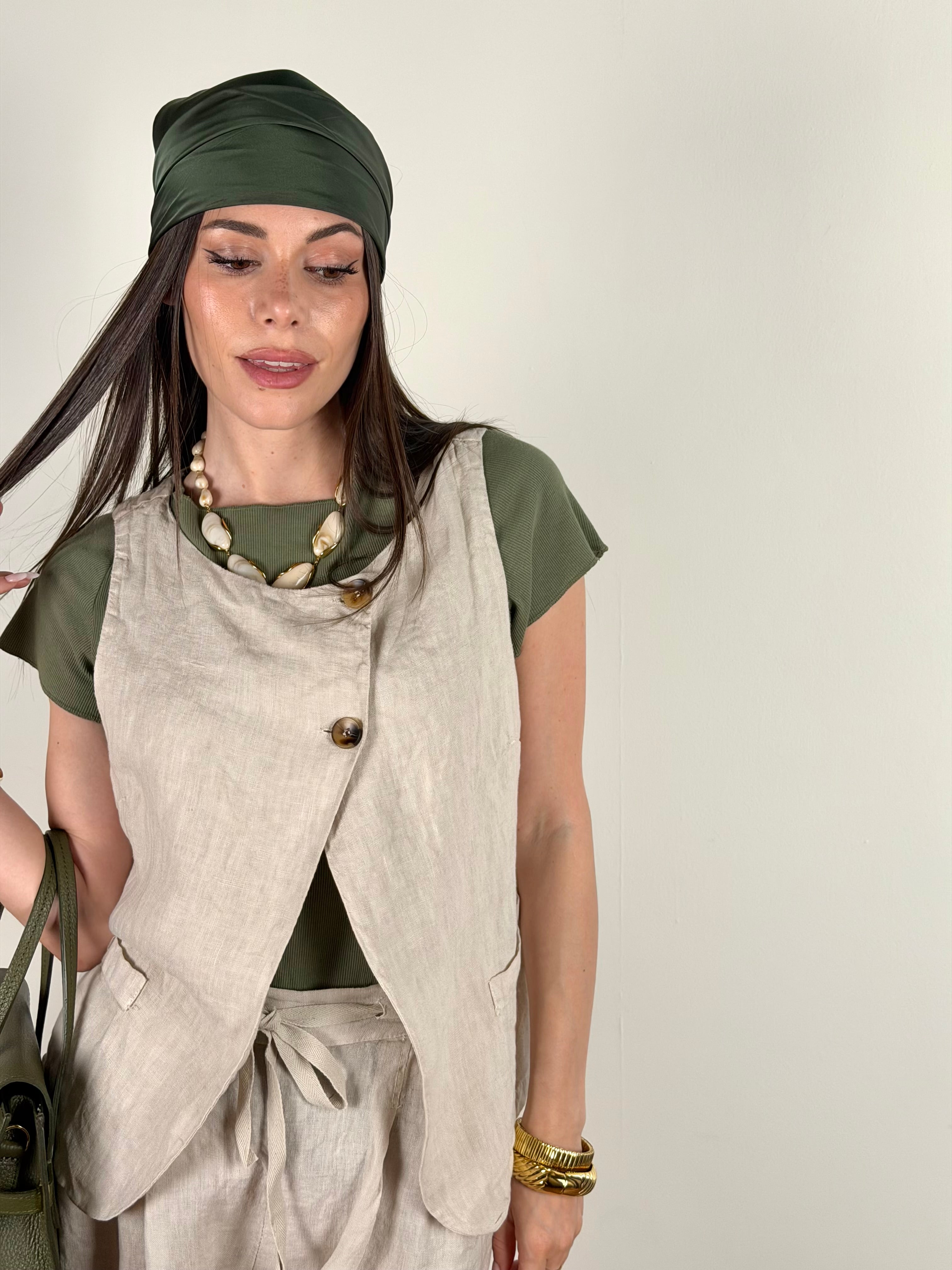 Gilet puro lino Tessa beige