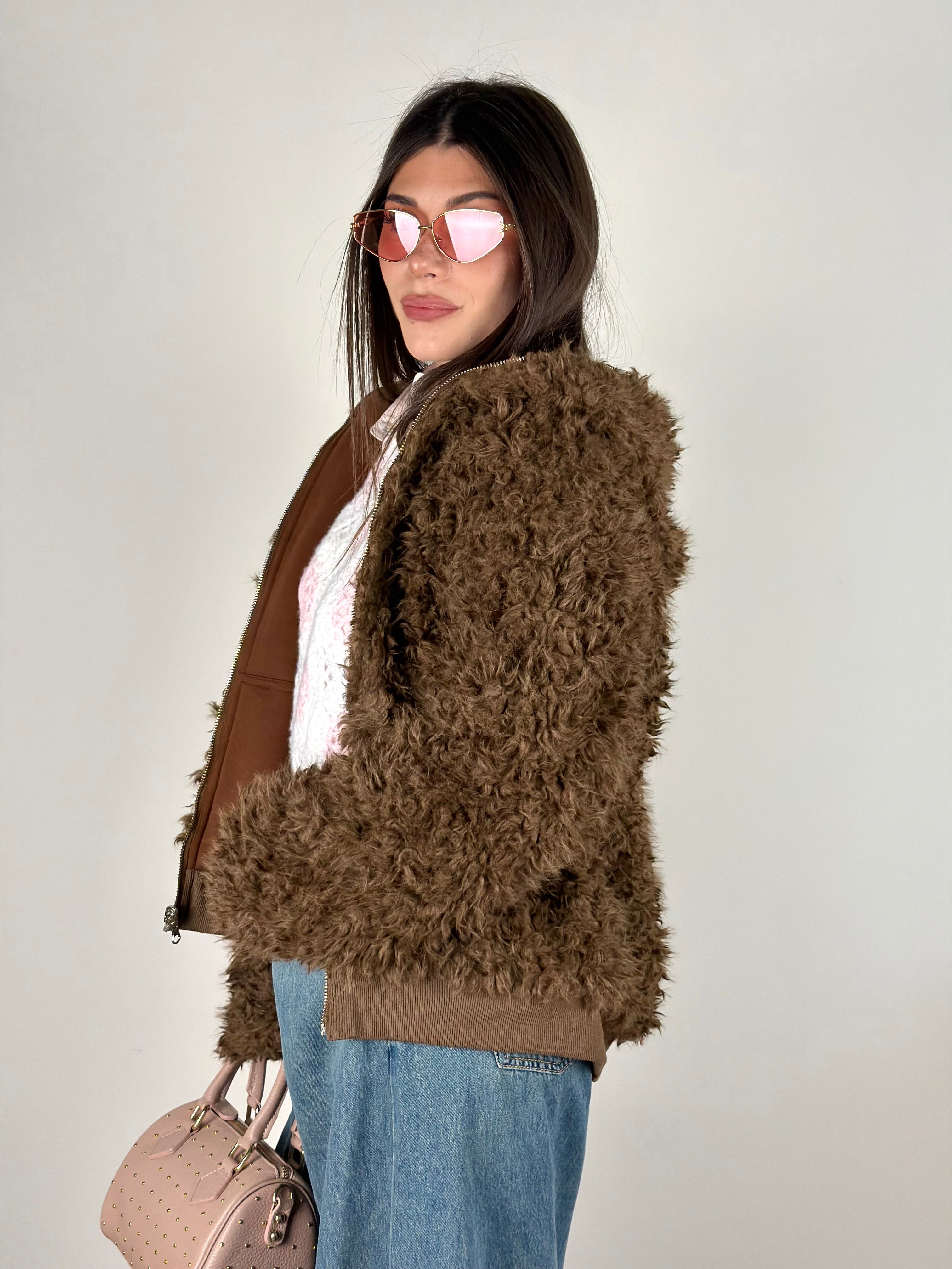 Pelliccia/felpa reversibile moro