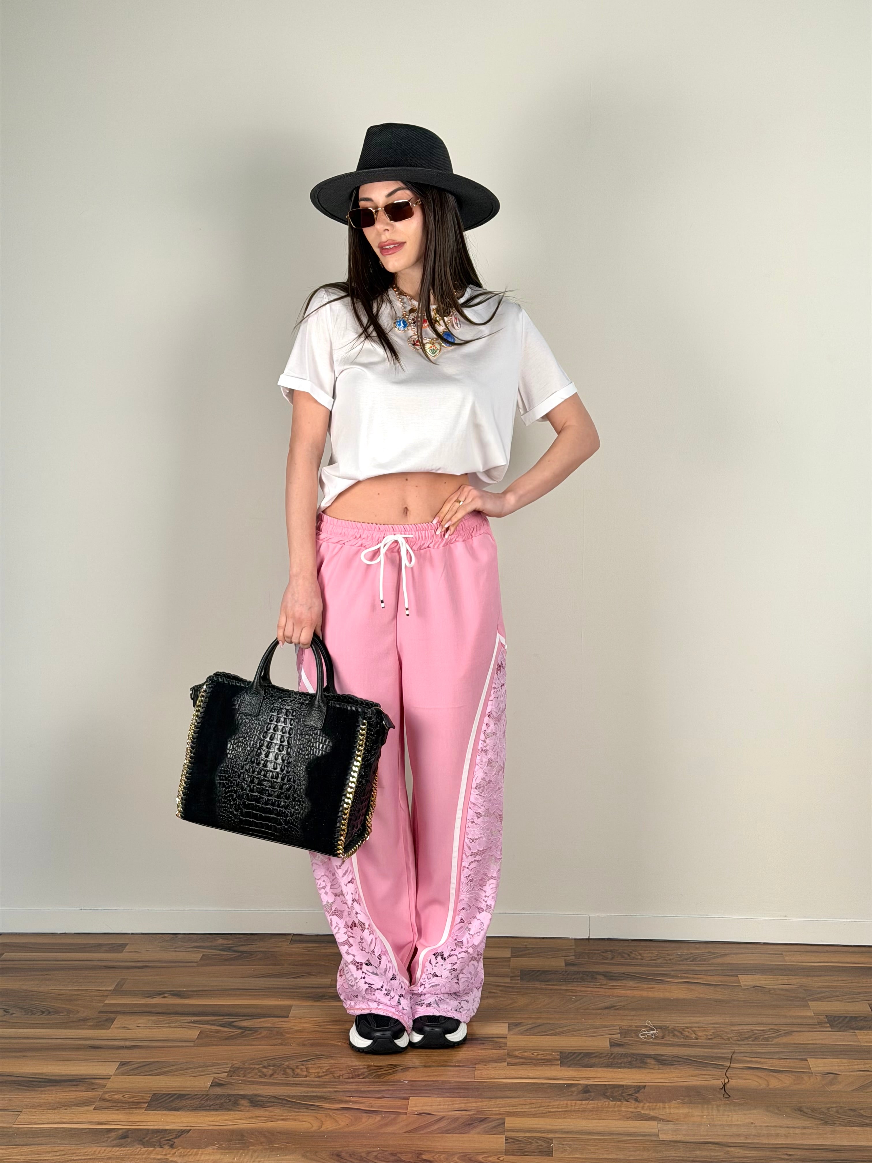 Pantalone tuta pizzo rosa