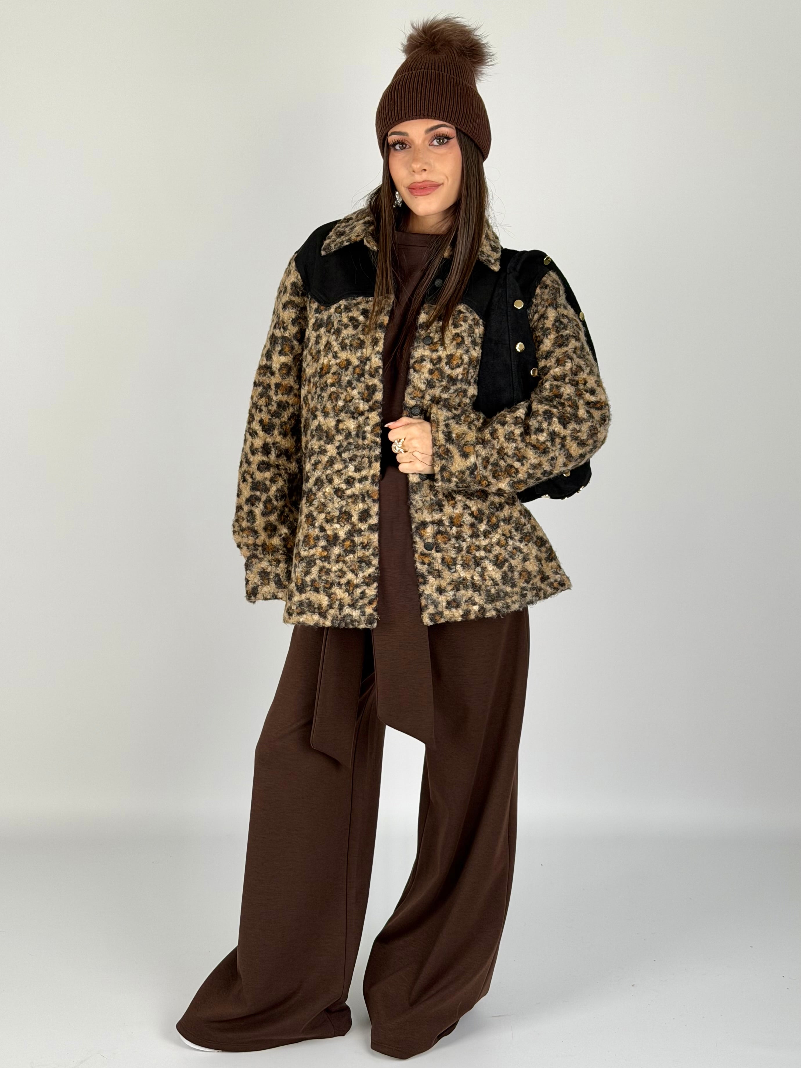 Giubbino teddy Leopard nero