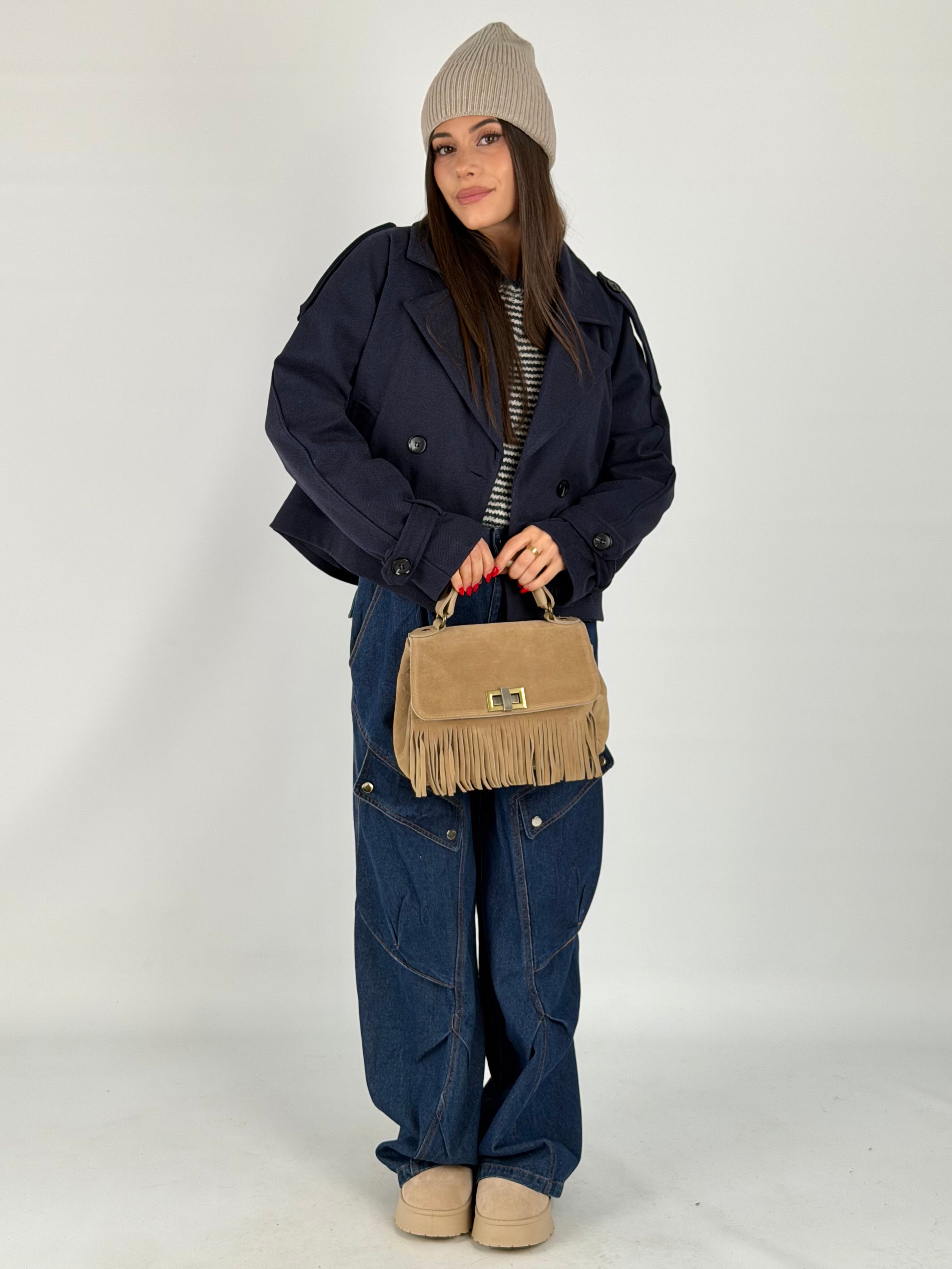 Maxi cappotto panno blu