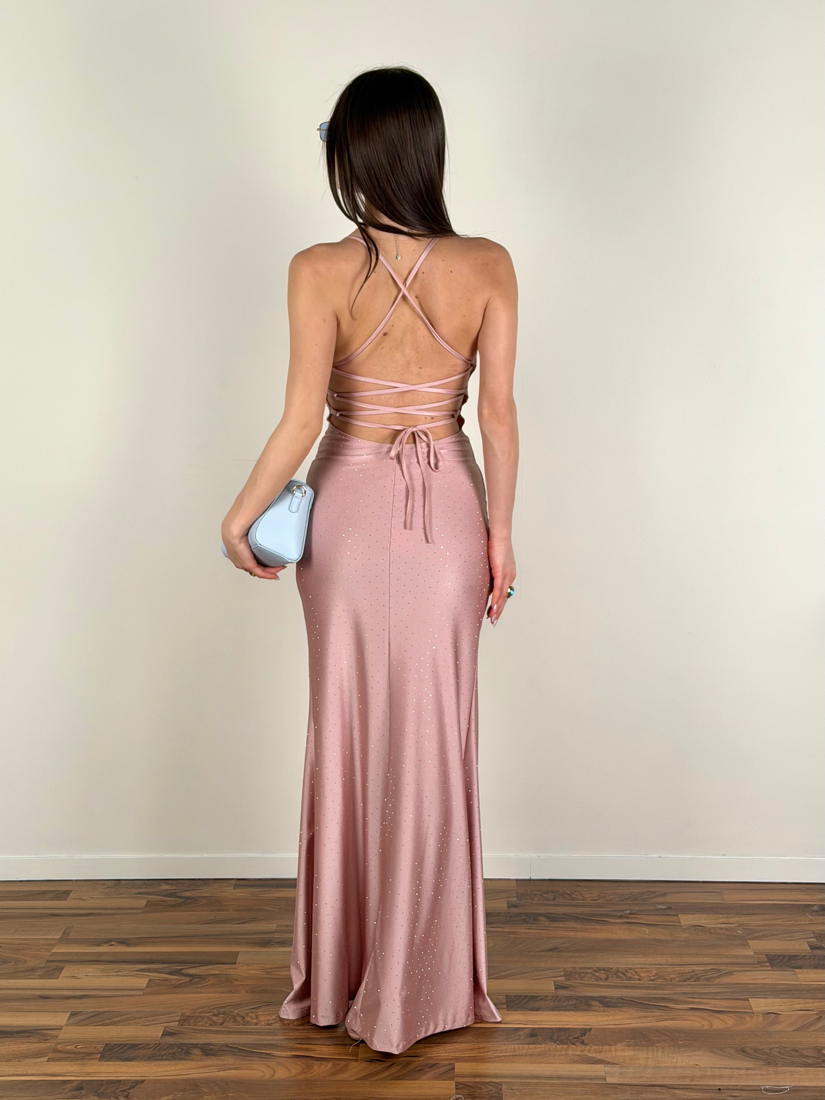 Abito incrocio schiena rosa