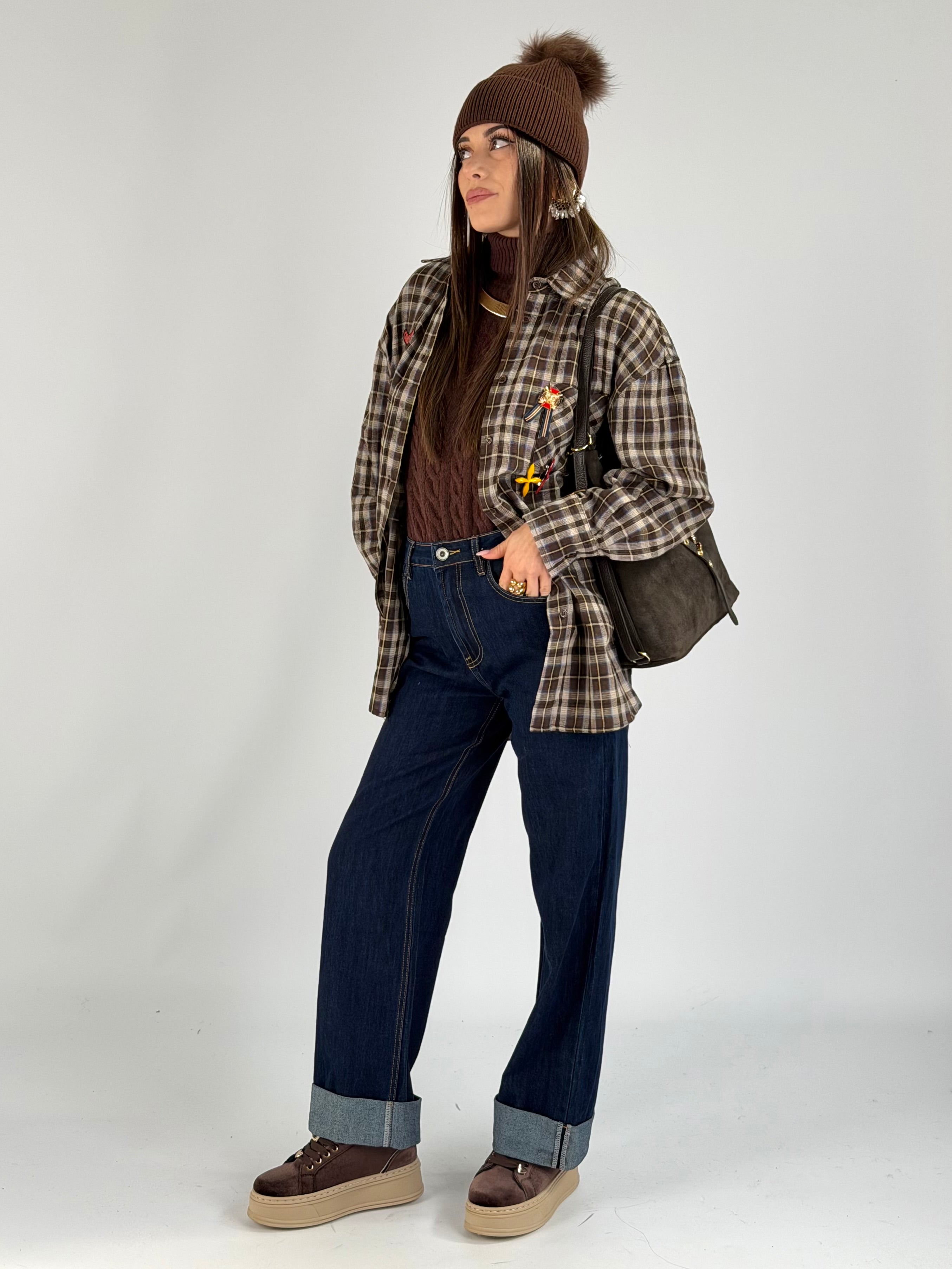 Camicia check spille moro