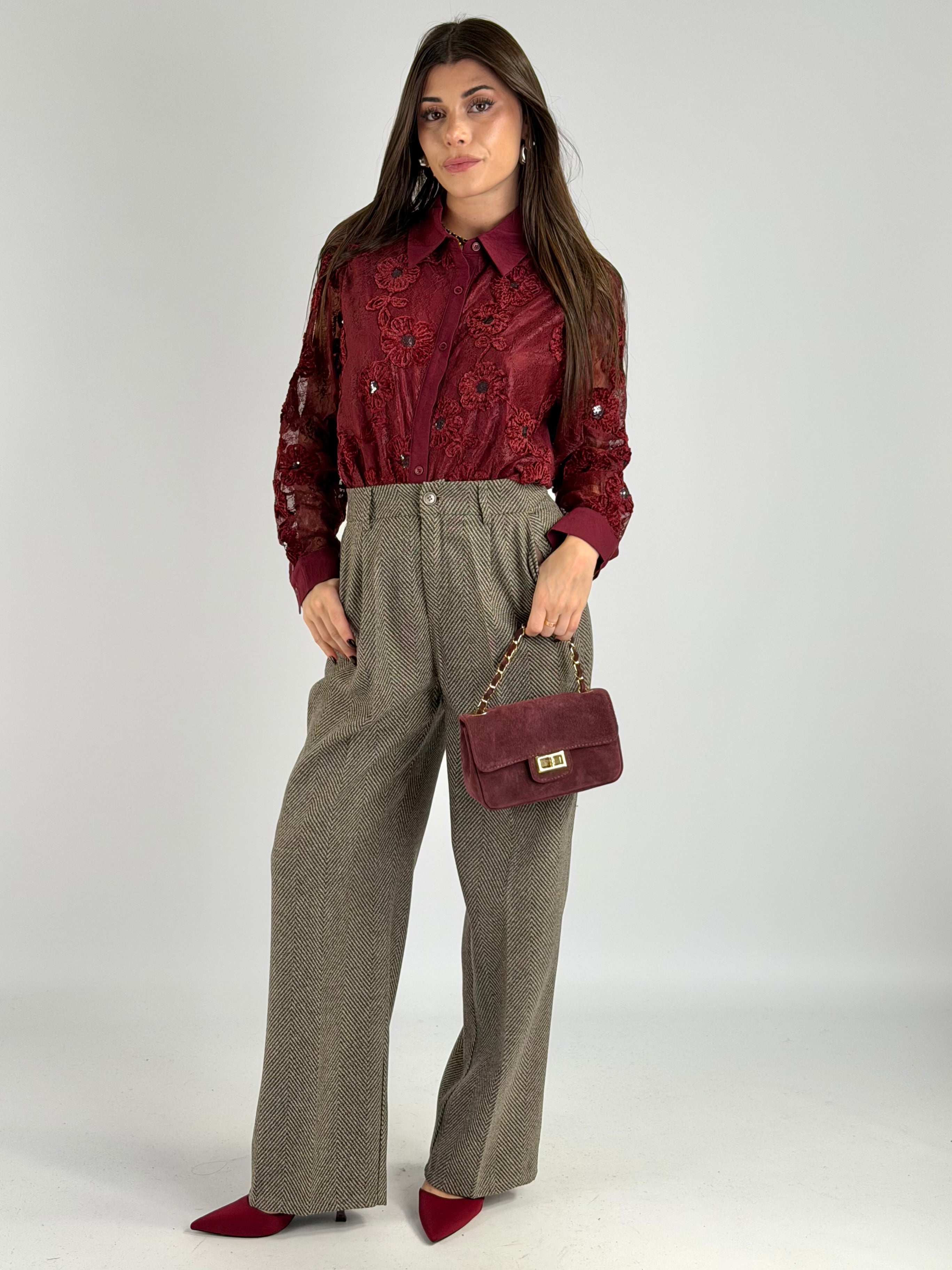 Camicia pizzo Marta bordeaux