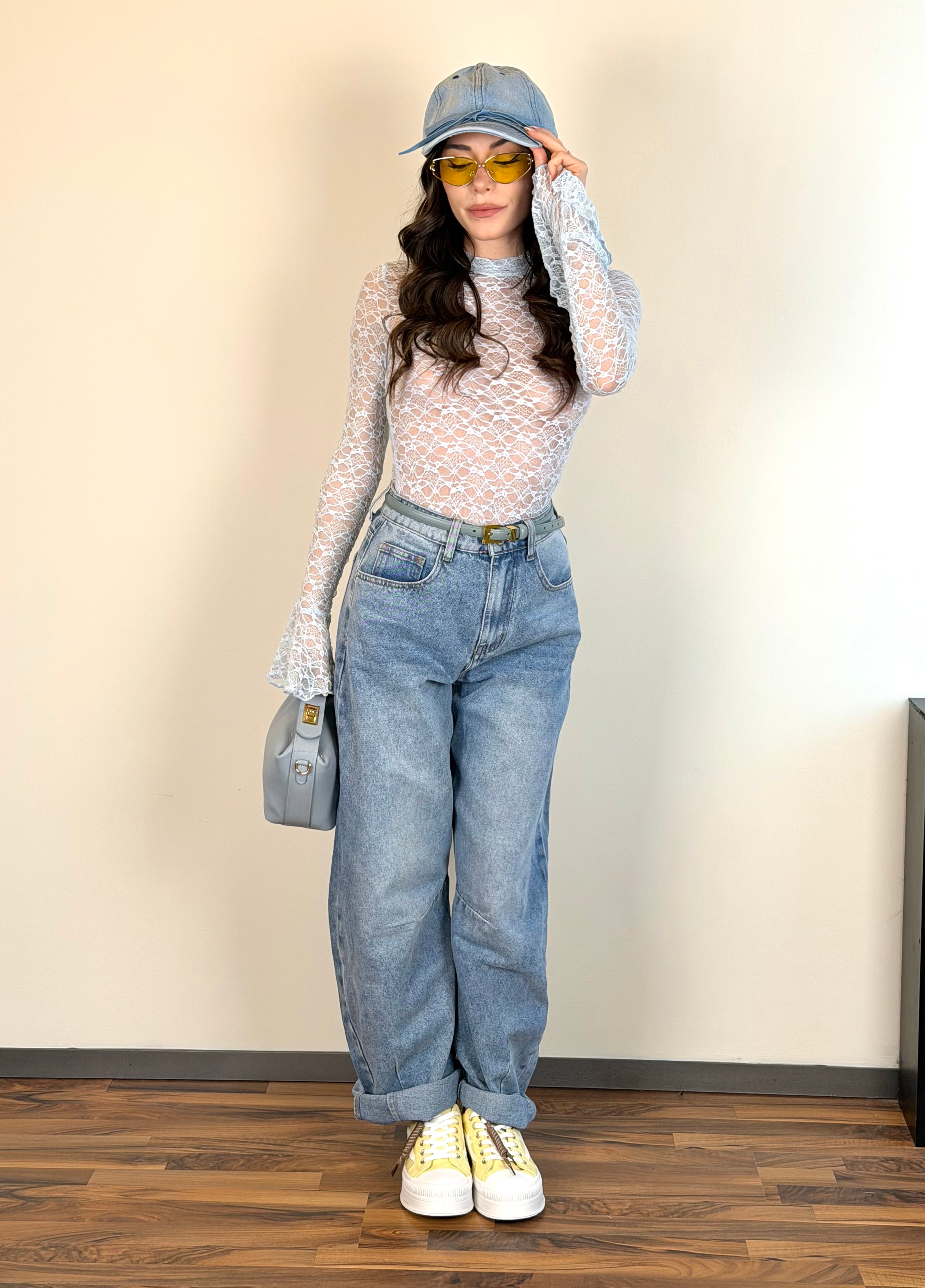 Maglia Brooke pizzo celeste