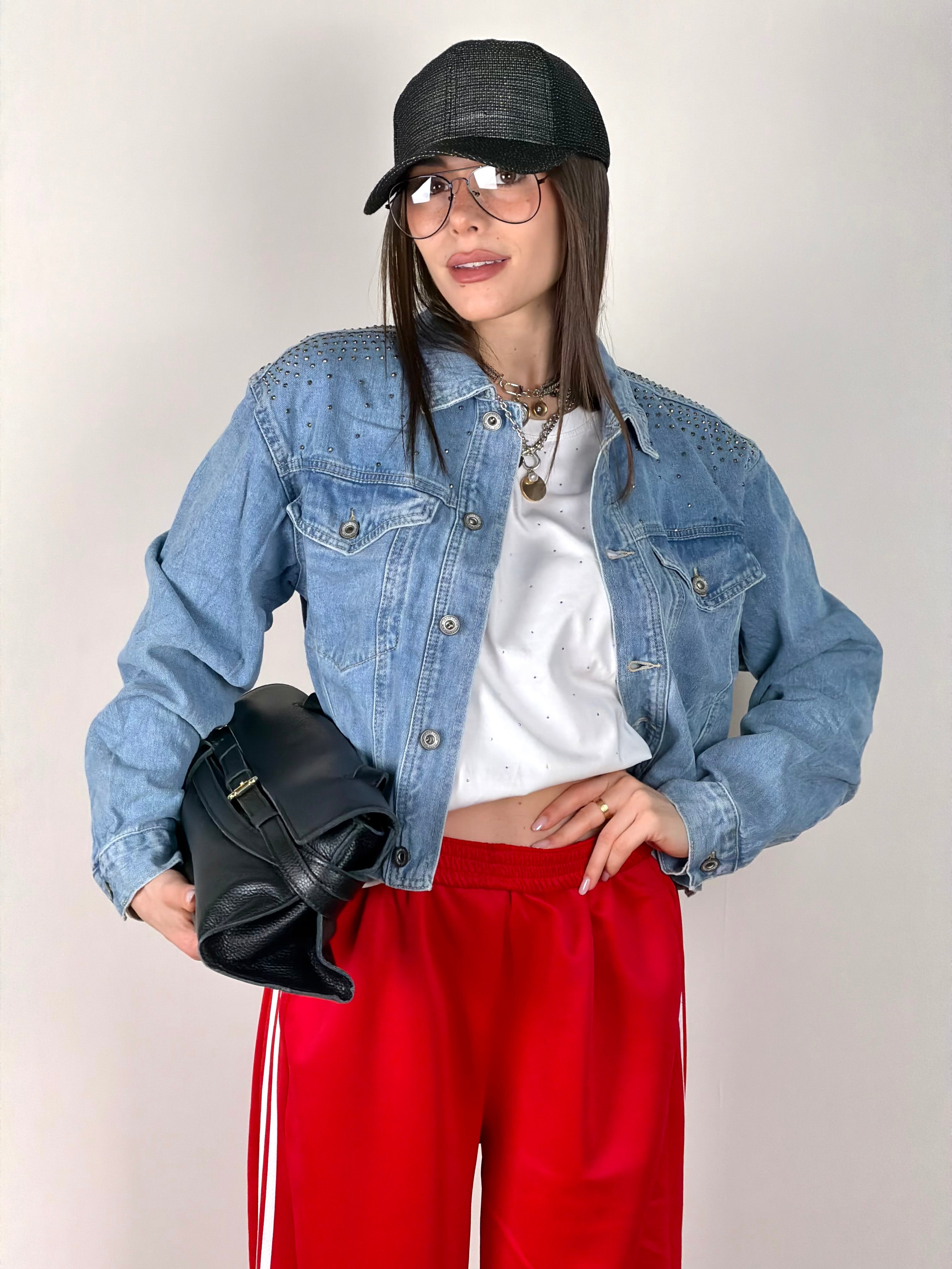 Giubbino denim zirconi