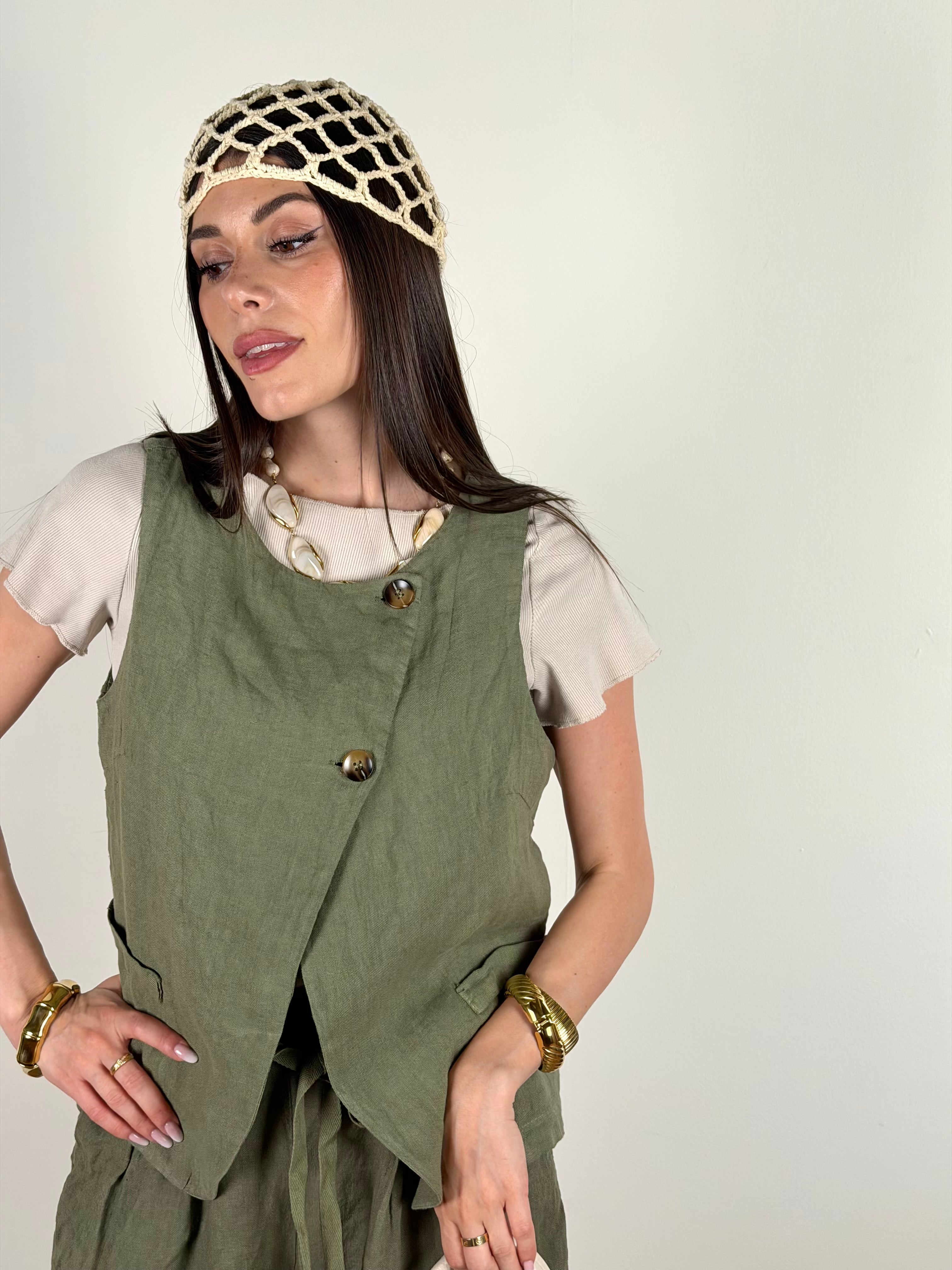 Gilet puro lino Tessa verde