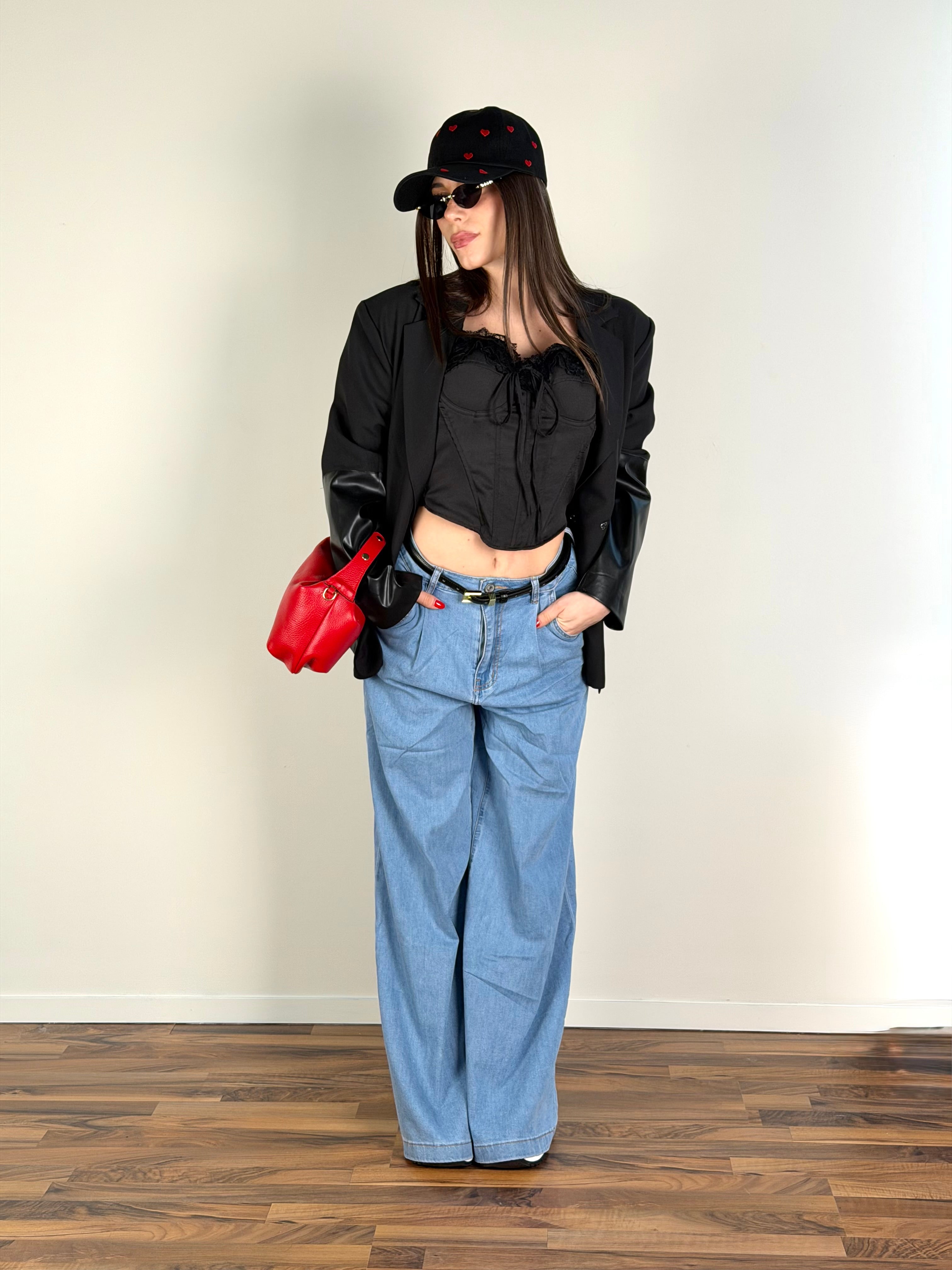 Giacca premium inserti in ecopelle nero