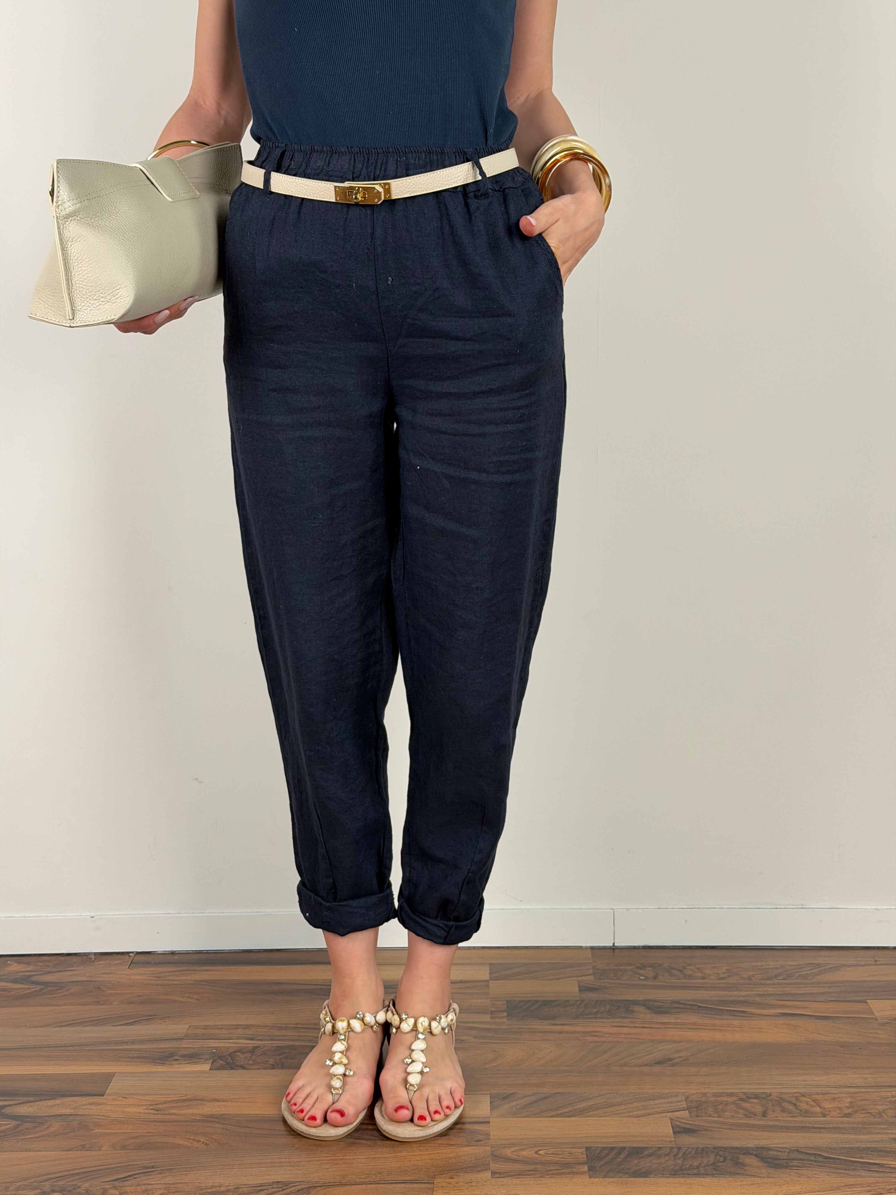 Pantalone puro lino Benny blu