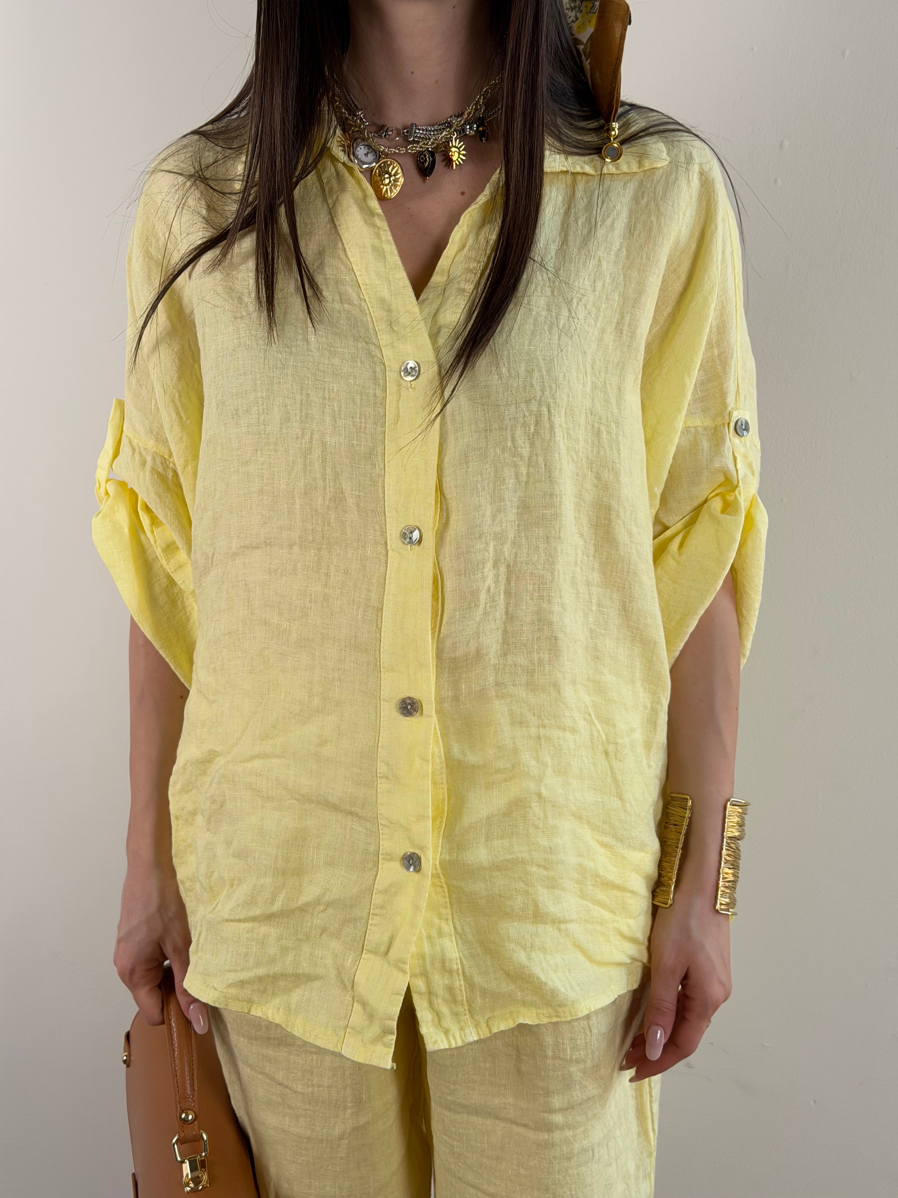 COMBO Pantalone + Camicia Sandy puro lino giallo