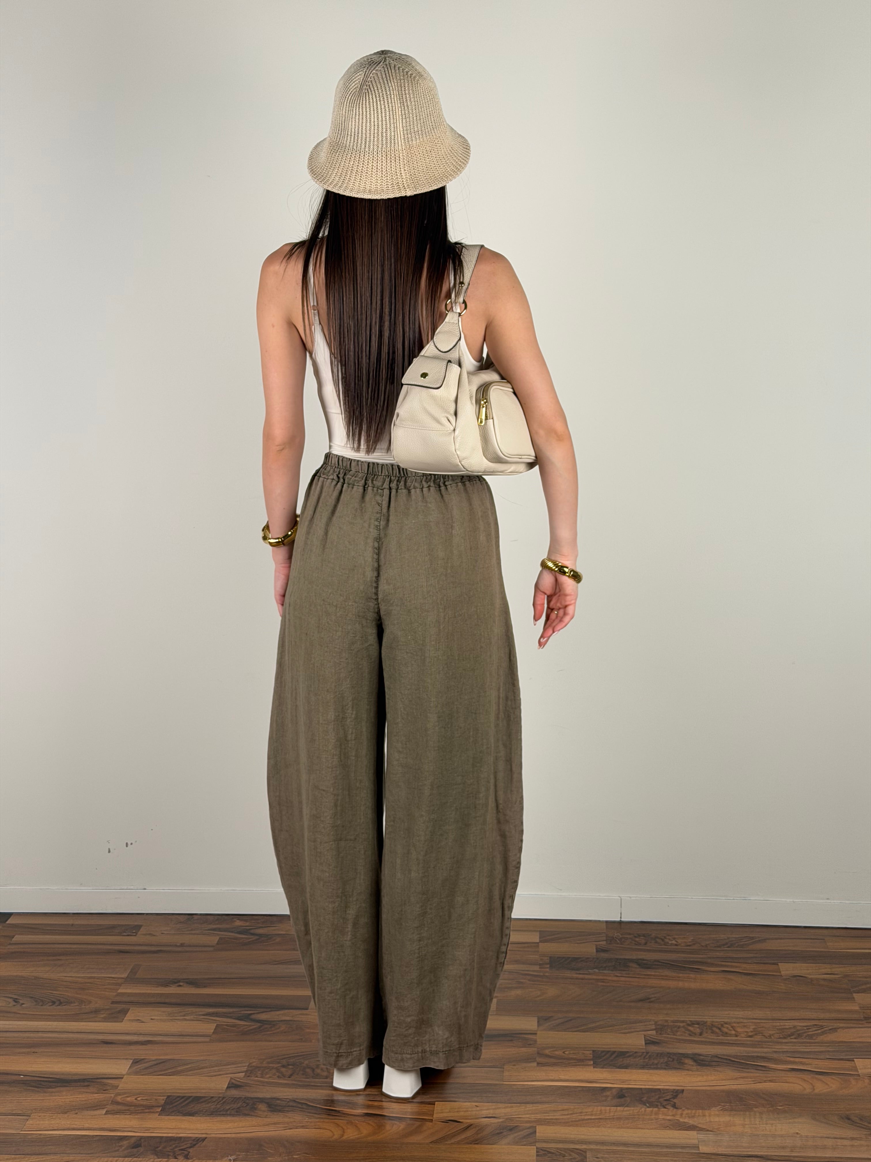 Pantalone puro lino Siena verde