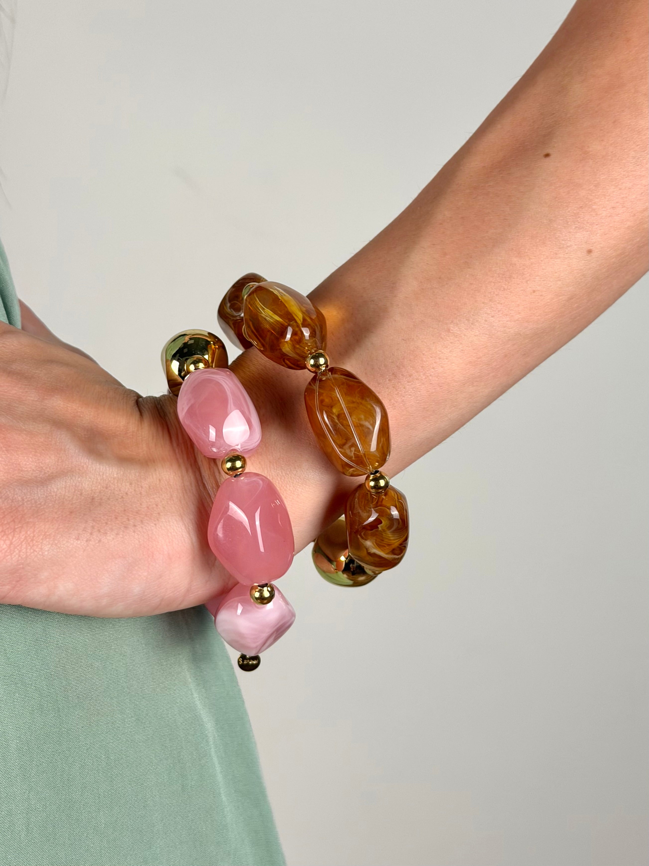 Bracciale elastico e pietre 2 colori - collezione pink&brown