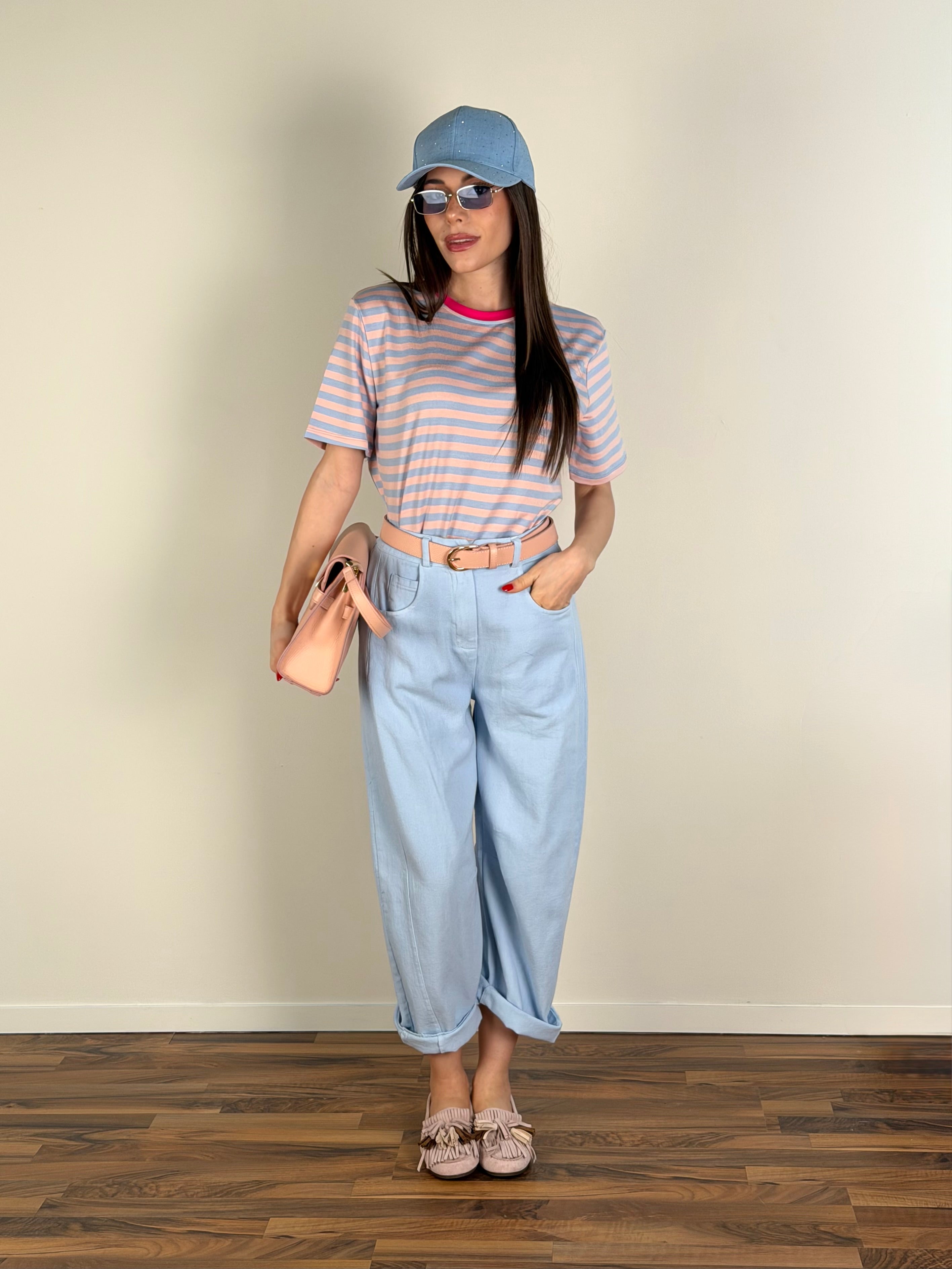 Maglia bicolor righe celeste