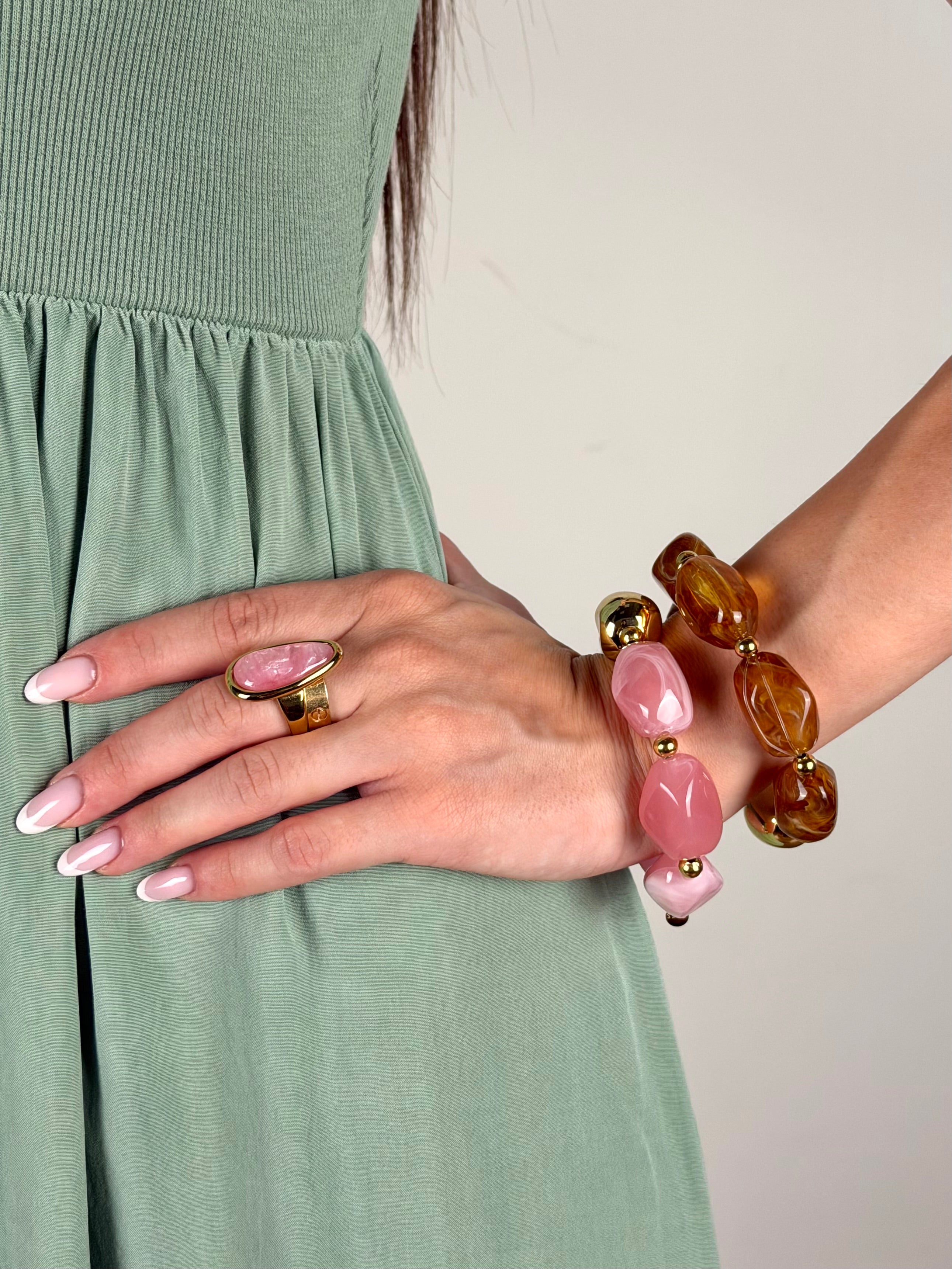 Bracciale elastico e pietre 2 colori - collezione pink&brown