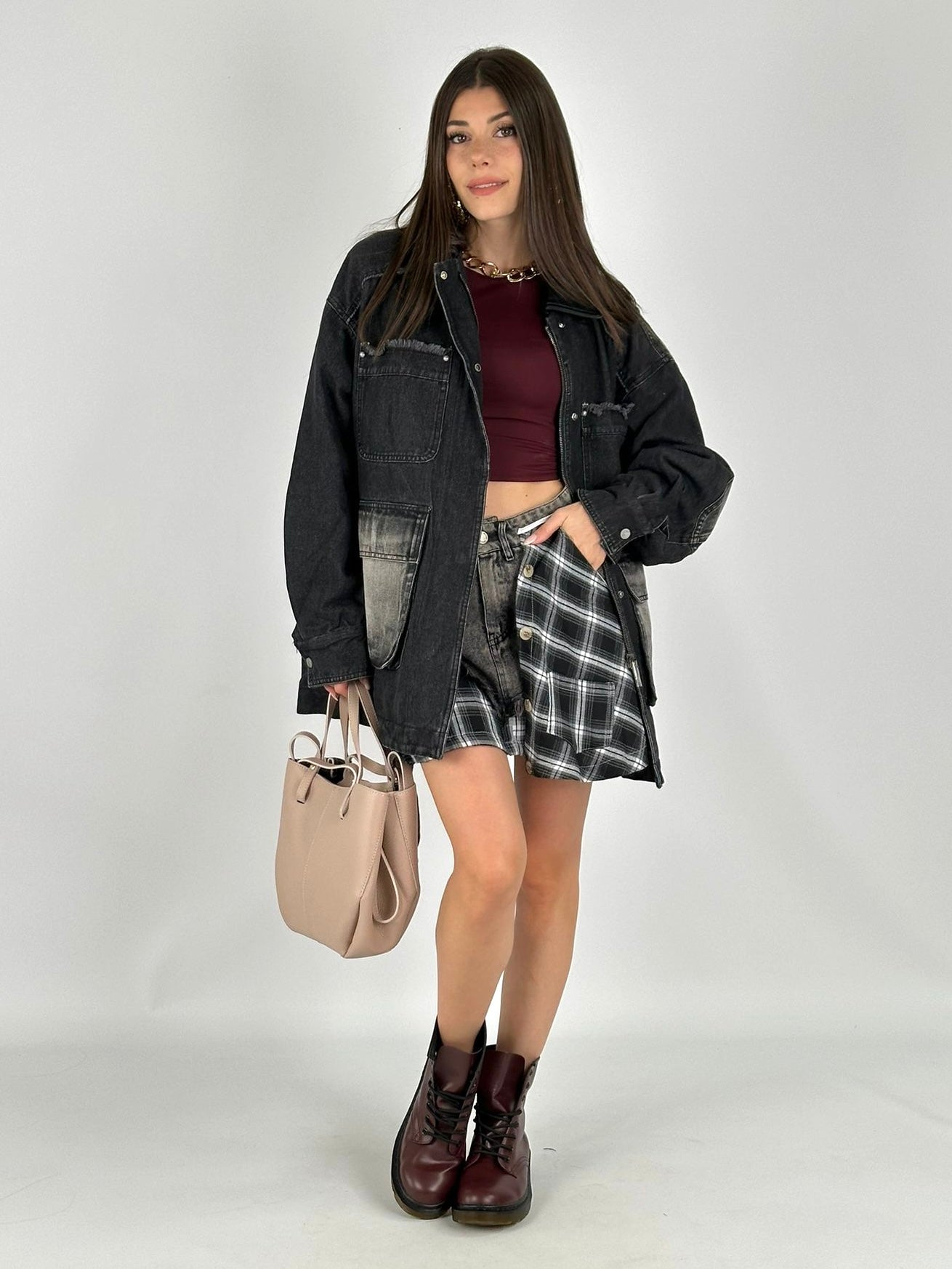 Giubbino denim inserti ecopelle