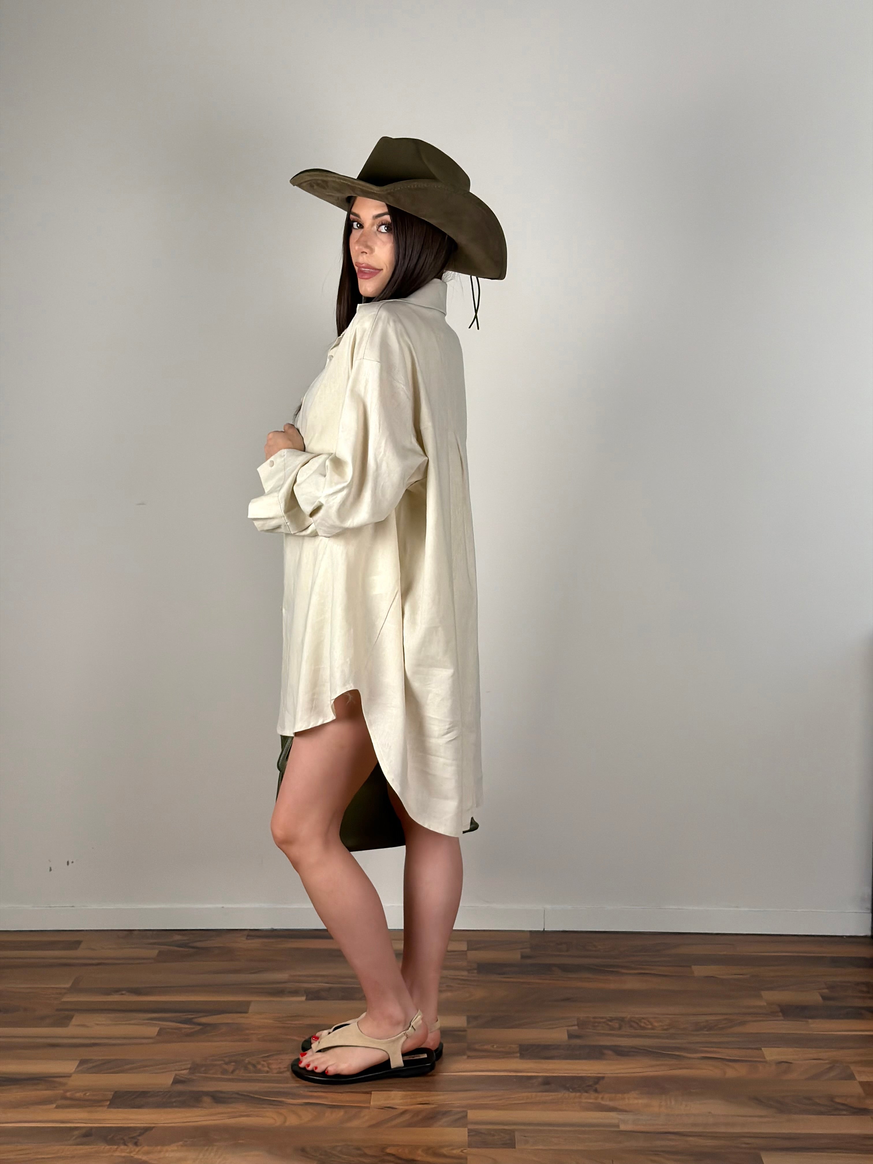 Completo lino maxi camicia + Short  beige