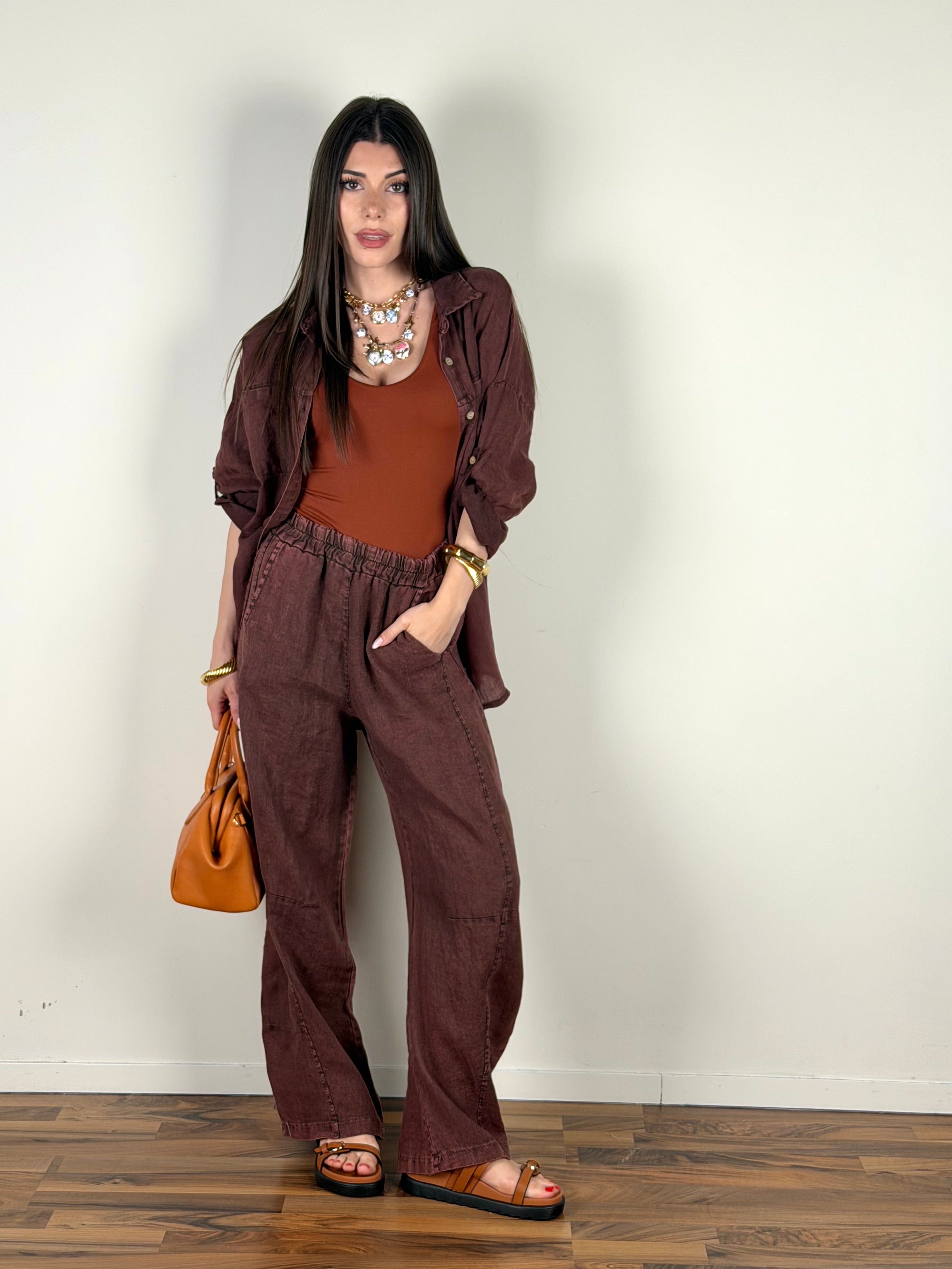 Camicia puro lino Siena bordeaux