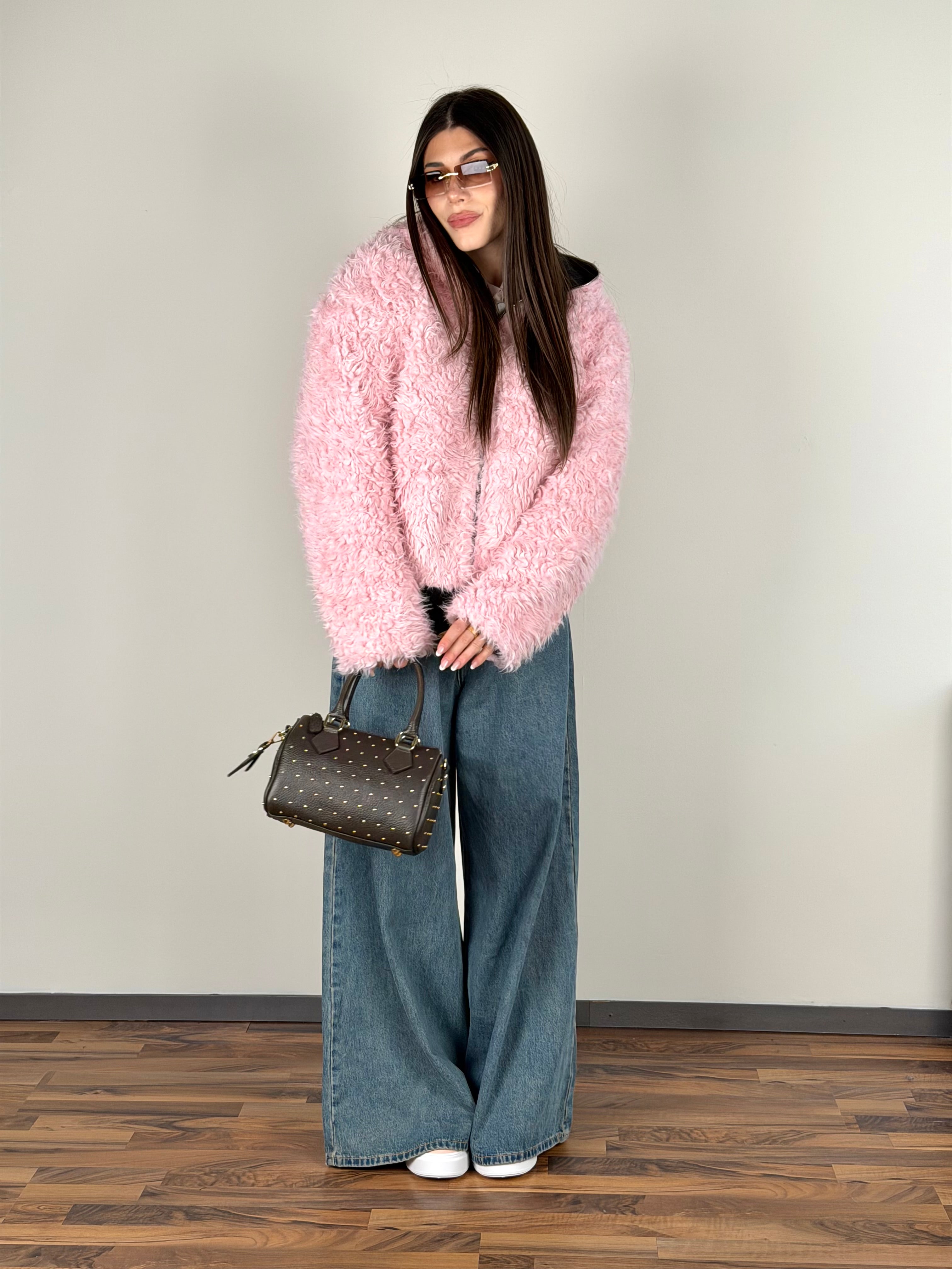 Pelliccia/felpa reversibile rosa