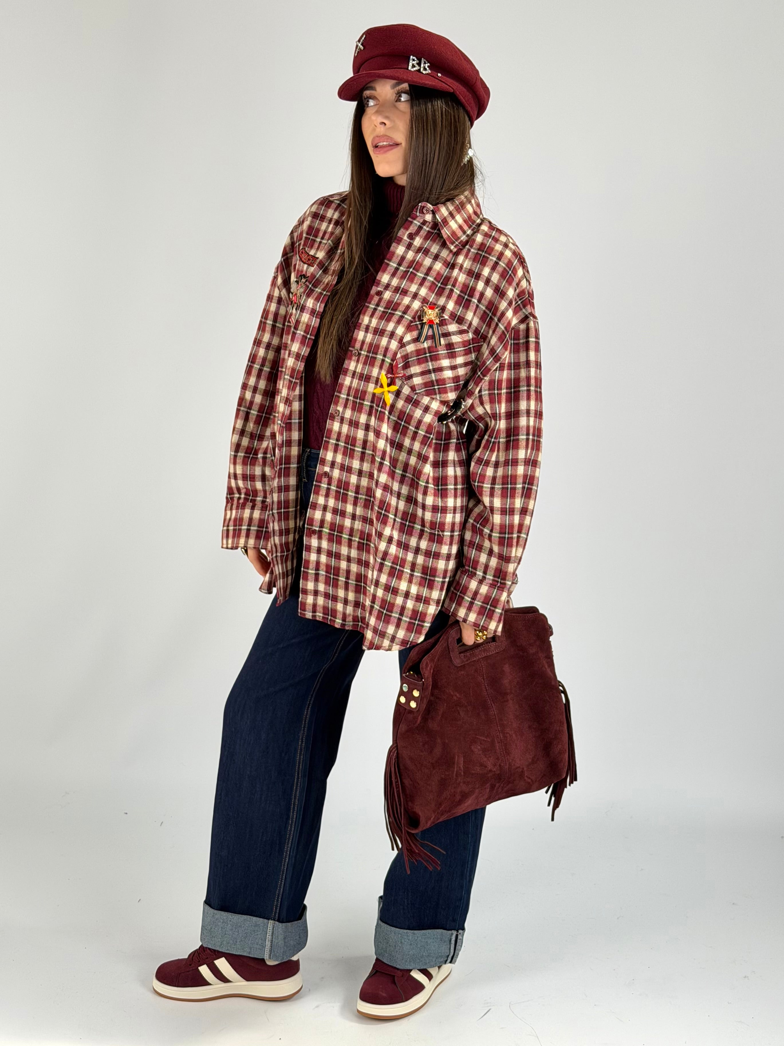 Camicia check spille bordeaux
