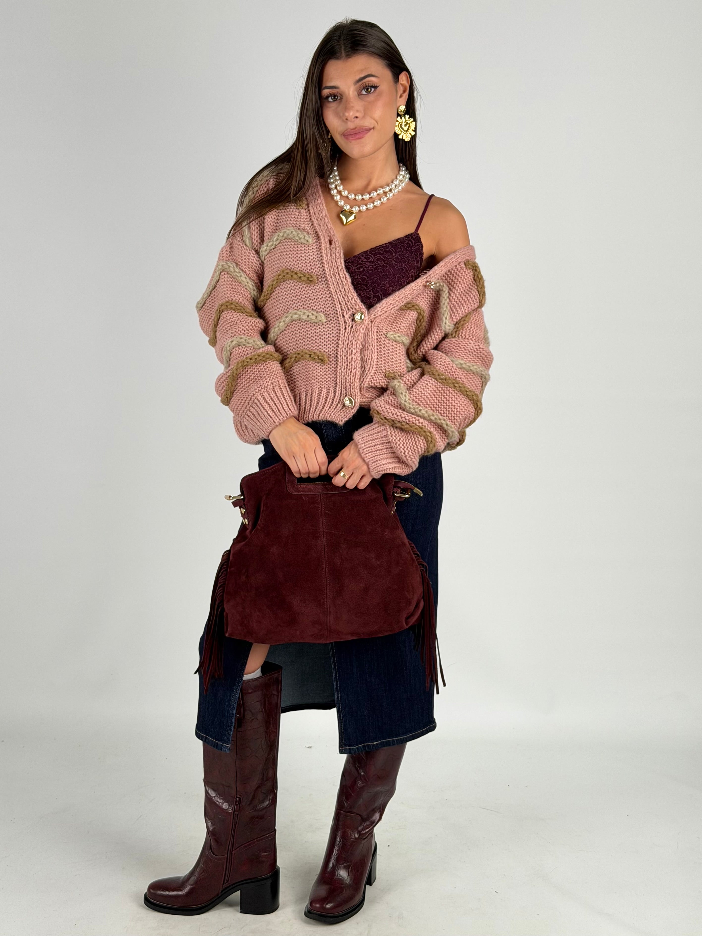 Cardigan righe zigzag rosa