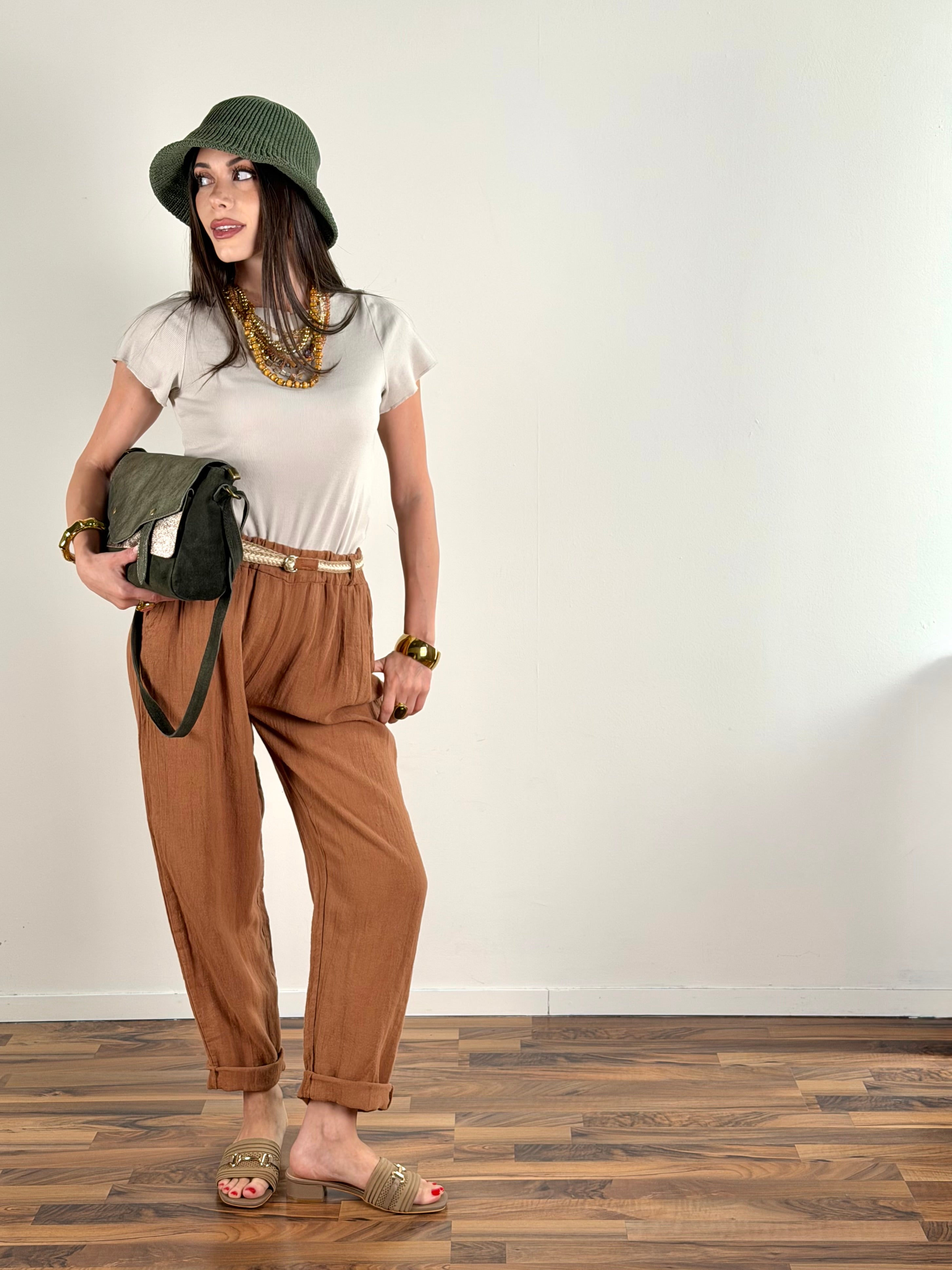 Pantalone lino Kora coccio
